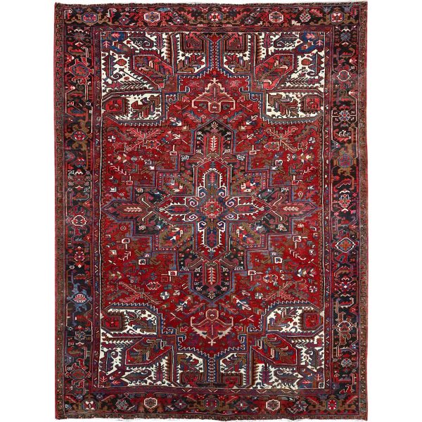 8'2"x10'10" Tomato Tango Red, Centre Geometric Medallion, Evenly Worn, Cleaned, Good Condition, Hand Knotted, All Wool, Cropped Thin, Sides And Ends Secured Professionally, Oriental Rug HR116