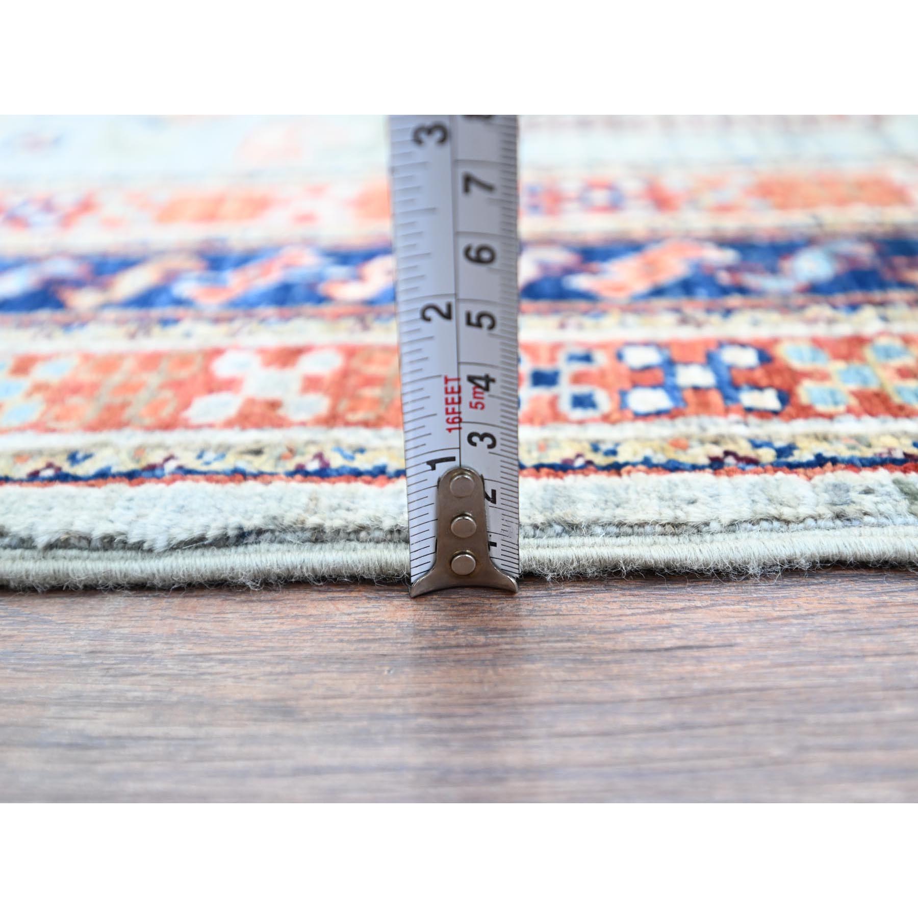 4'1"x9'10" Misty Gray, Natural Dyes, Hand Knotted Densely Woven, Pure Wool, Armenian Inspired Caucasian Design, 200 KPSI, Runner Oriental Rug HR146 - Image 6