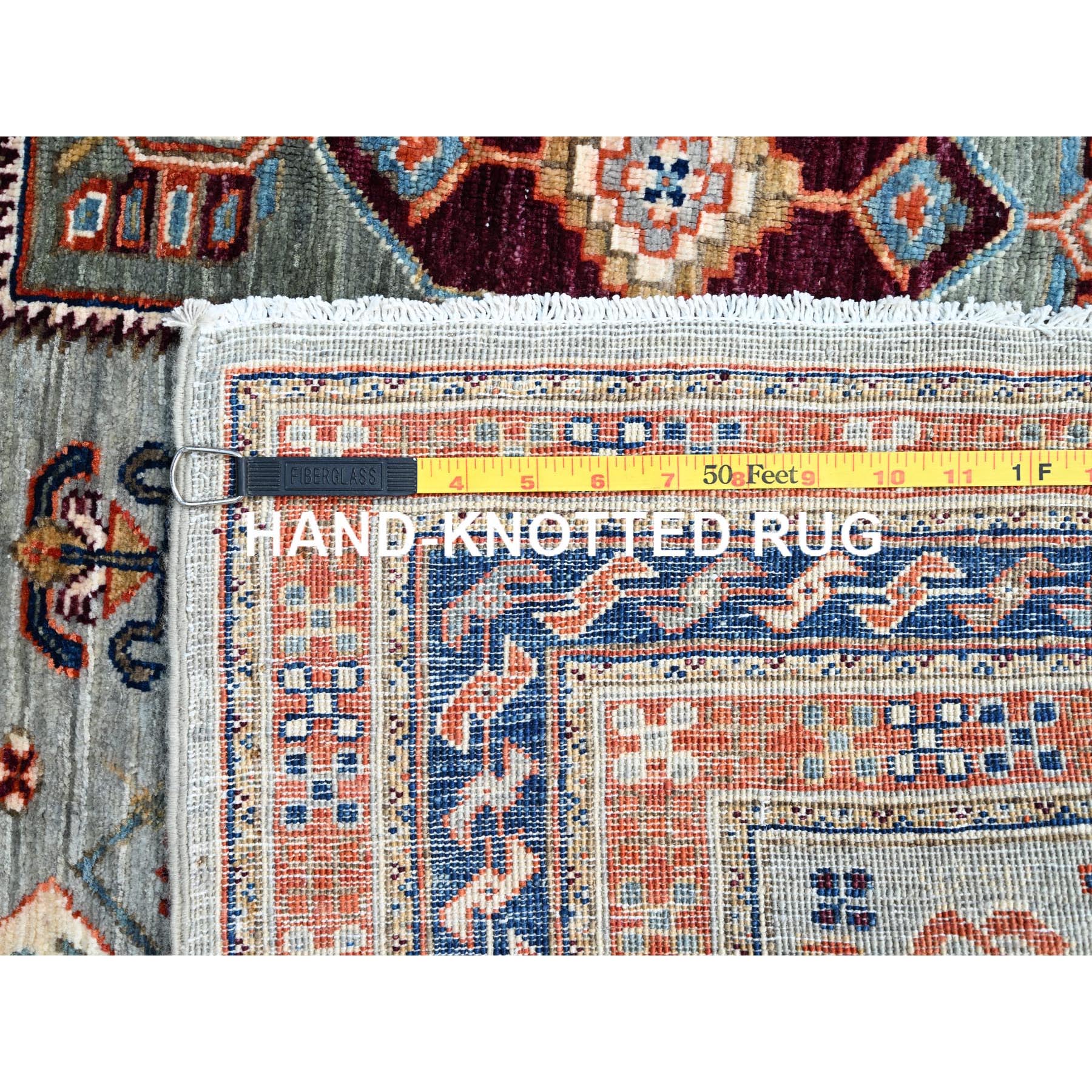 4'1"x9'10" Misty Gray, Natural Dyes, Hand Knotted Densely Woven, Pure Wool, Armenian Inspired Caucasian Design, 200 KPSI, Runner Oriental Rug HR146 - Image 7