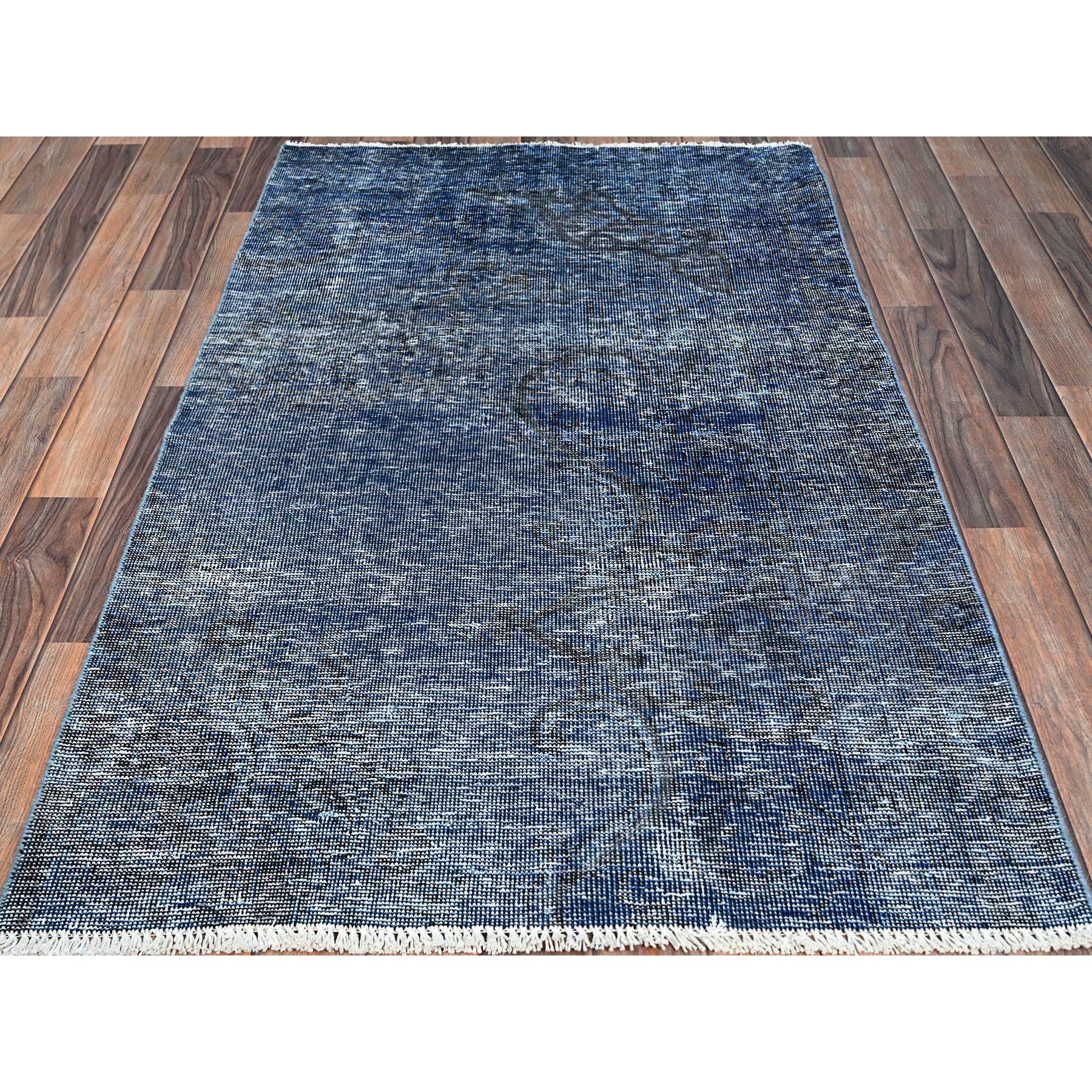 3'1"x5'1" Lichen Blue, Borderless, Sides and Ends Professionally Secured and Cleaned, Hand Knotted, Sheared Low, Abrash Distressed Wool Oriental Rug HR234 - Image 2
