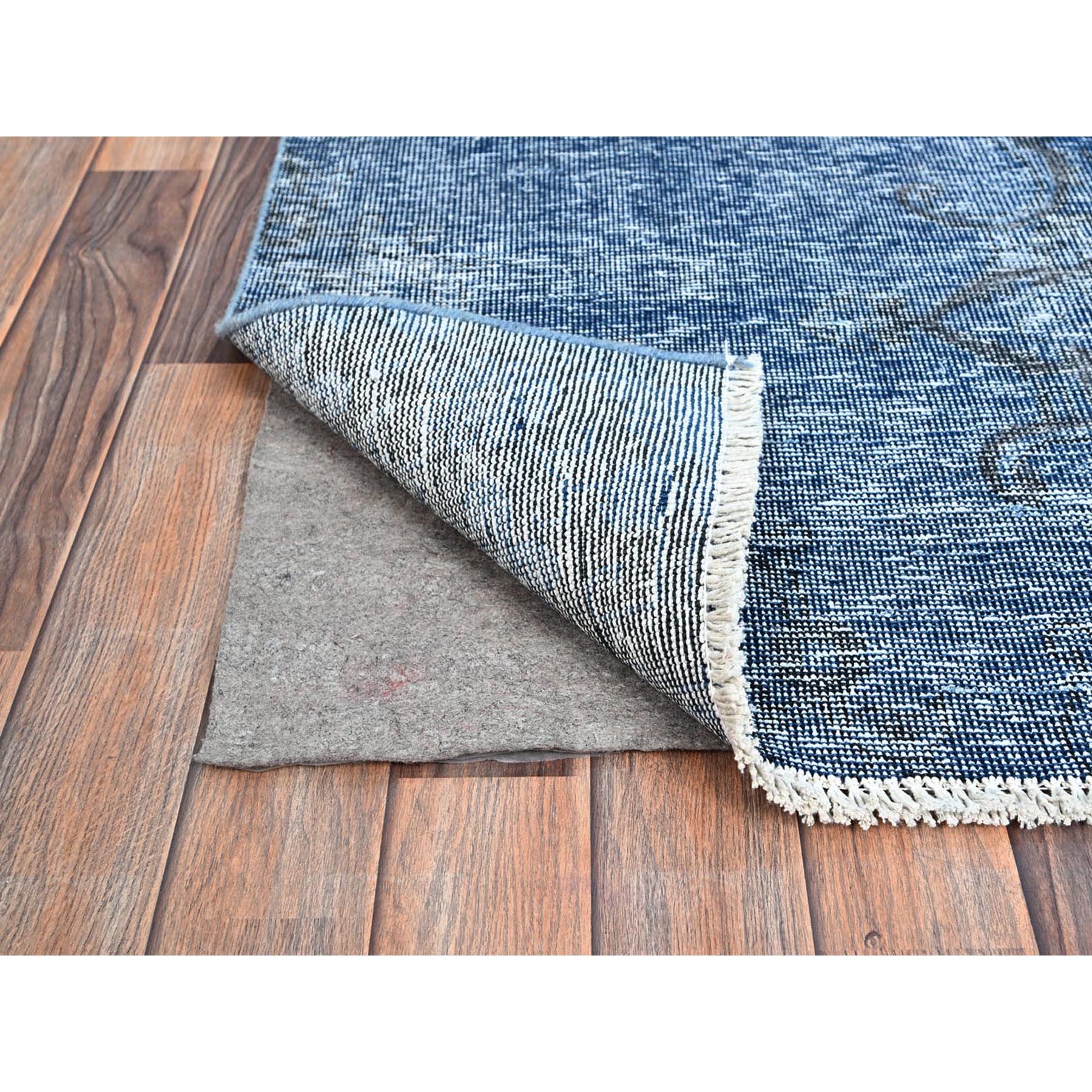 3'1"x5'1" Lichen Blue, Borderless, Sides and Ends Professionally Secured and Cleaned, Hand Knotted, Sheared Low, Abrash Distressed Wool Oriental Rug HR234 - Image 3