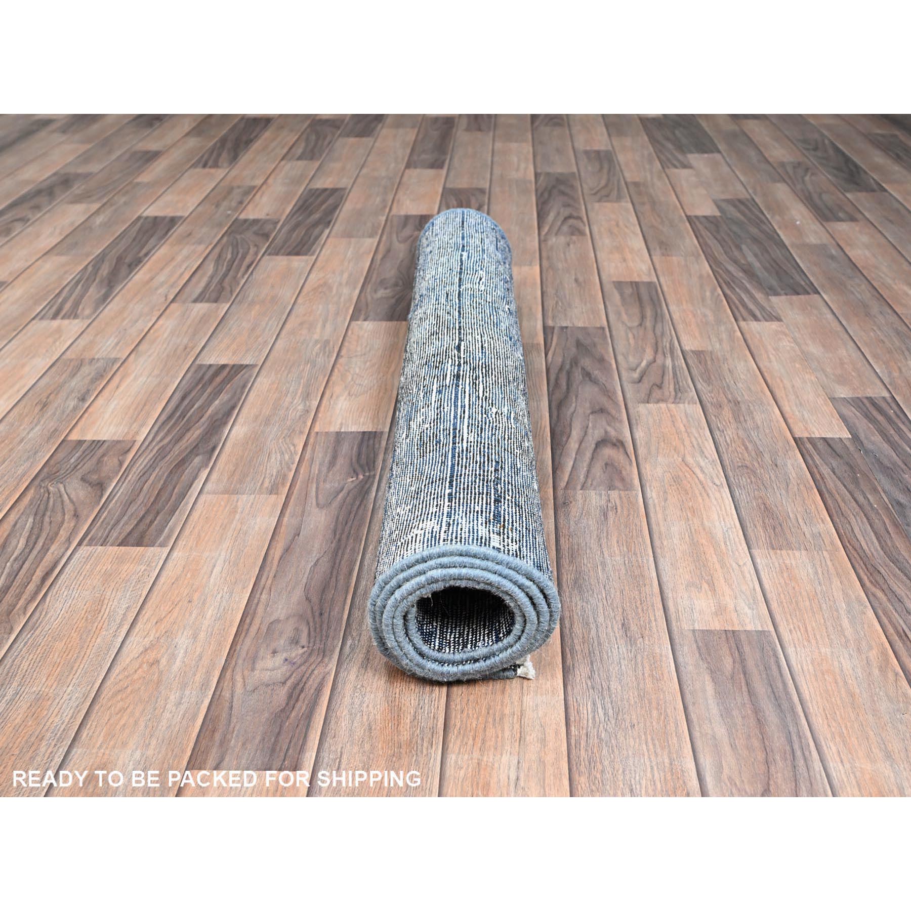 3'1"x5'1" Lichen Blue, Borderless, Sides and Ends Professionally Secured and Cleaned, Hand Knotted, Sheared Low, Abrash Distressed Wool Oriental Rug HR234 - Image 5