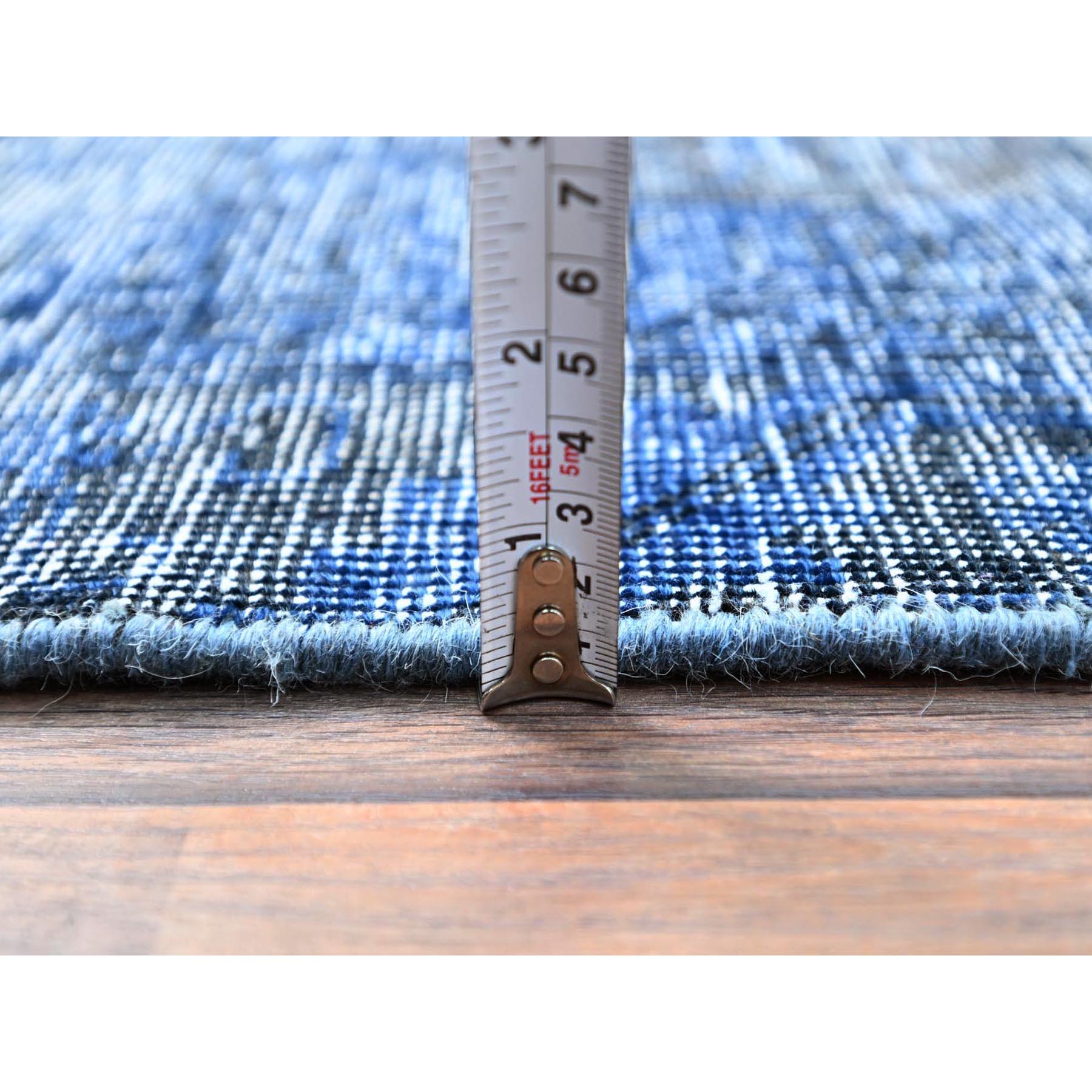 3'1"x5'1" Lichen Blue, Borderless, Sides and Ends Professionally Secured and Cleaned, Hand Knotted, Sheared Low, Abrash Distressed Wool Oriental Rug HR234 - Image 6