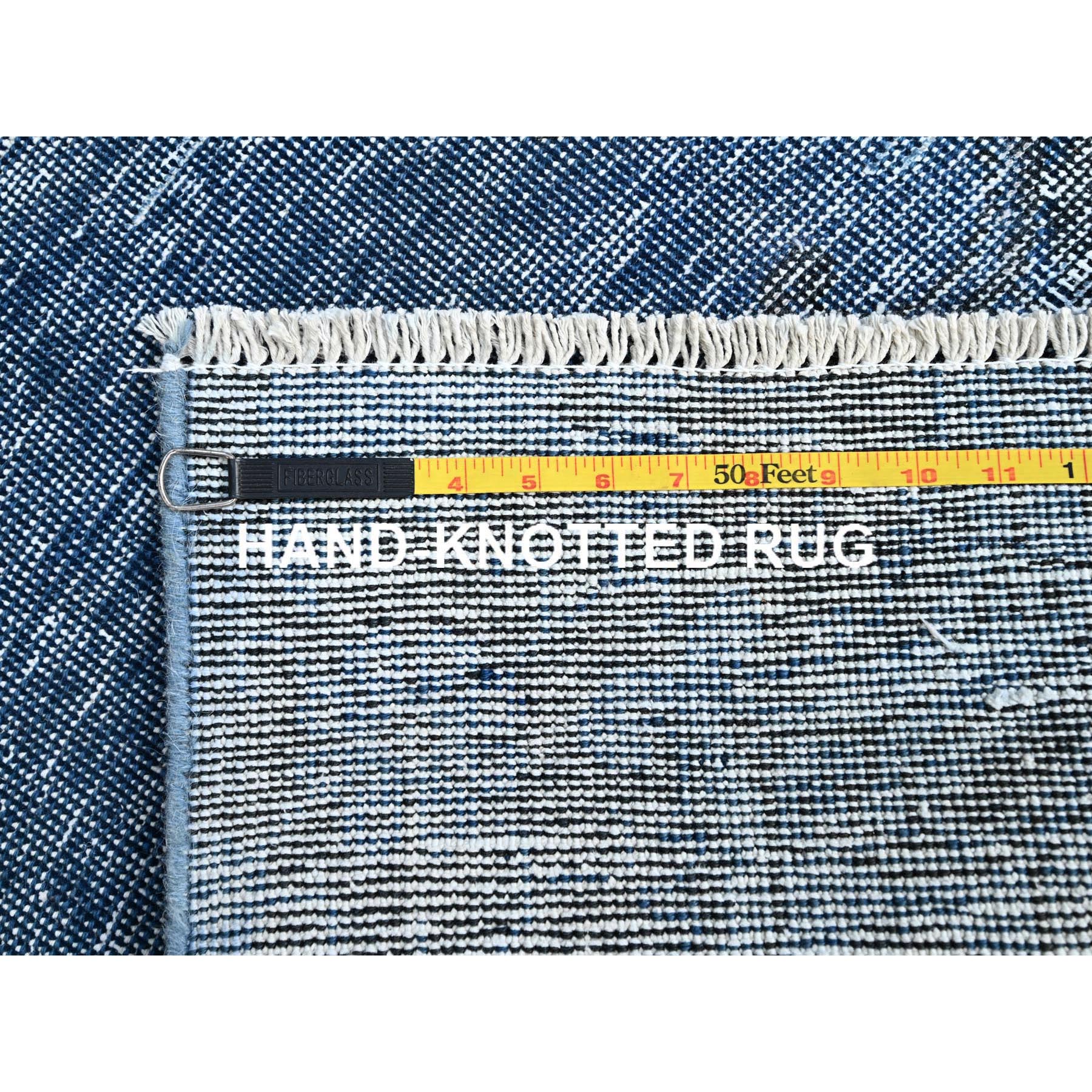 3'1"x5'1" Lichen Blue, Borderless, Sides and Ends Professionally Secured and Cleaned, Hand Knotted, Sheared Low, Abrash Distressed Wool Oriental Rug HR234 - Image 7