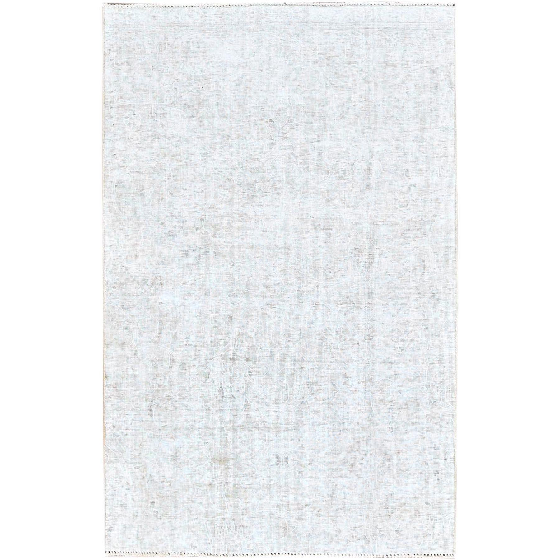 4'x6'2" Alabaster White, Organic Wool, Evenly Worn, Cropped Thin, Mint Condition, Ends Secured Professionally, Clean, Persian Vintage Oriental Rug HR235