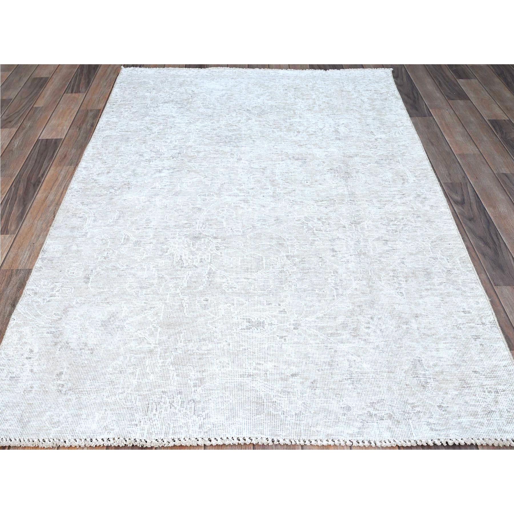 4'x6'2" Alabaster White, Organic Wool, Evenly Worn, Cropped Thin, Mint Condition, Ends Secured Professionally, Clean, Persian Vintage Oriental Rug HR235 - Image 2