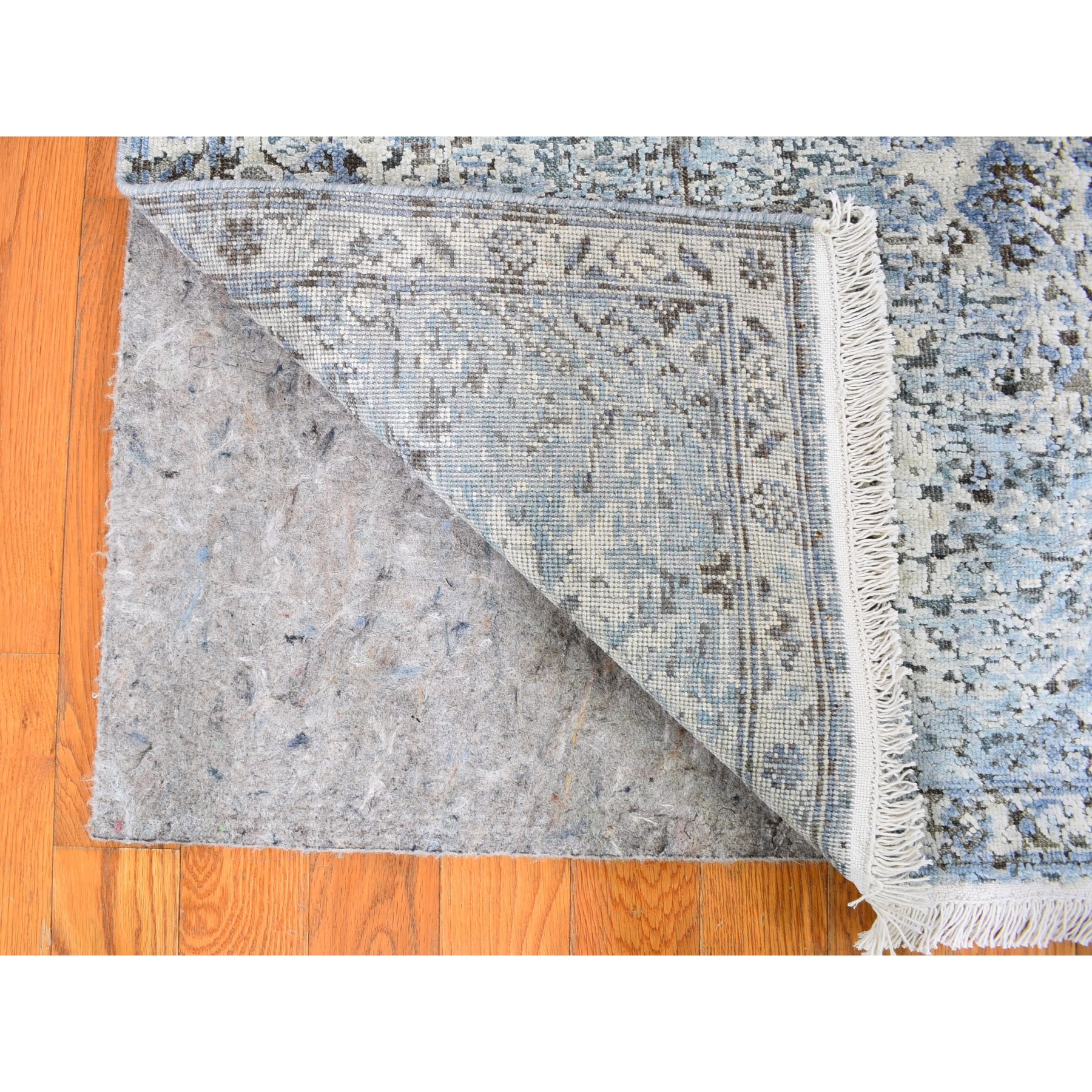 2'5"x5'10" Ivory Distressed Oushak Pure Silk with Textured Wool Hand Knotted Runner Oriental Rug HR59484 - Image 3
