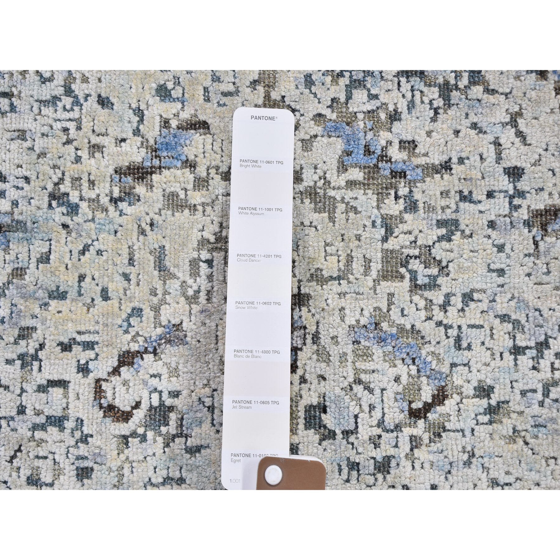 2'5"x5'10" Ivory Distressed Oushak Pure Silk with Textured Wool Hand Knotted Runner Oriental Rug HR59484 - Image 4