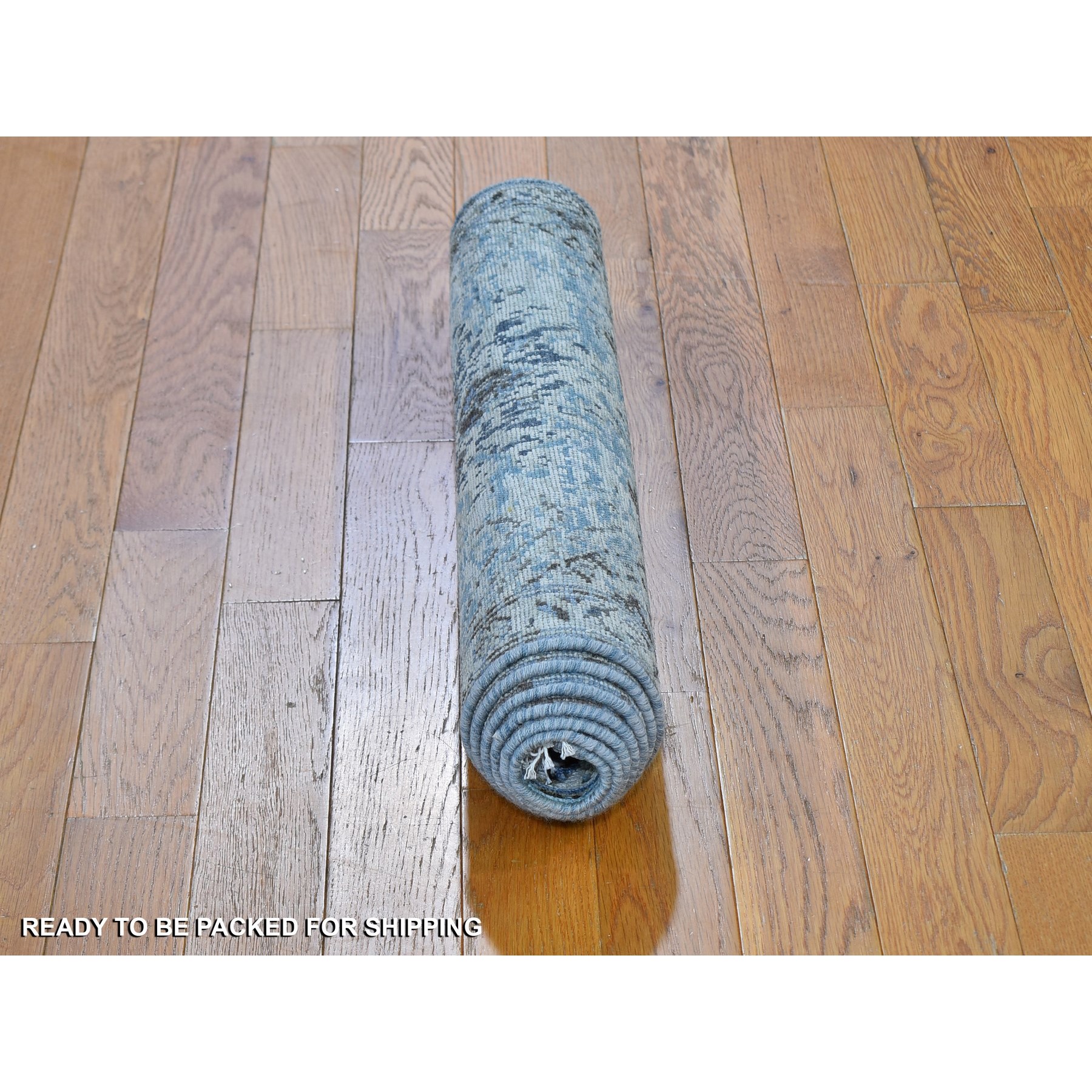 2'5"x5'10" Ivory Distressed Oushak Pure Silk with Textured Wool Hand Knotted Runner Oriental Rug HR59484 - Image 5