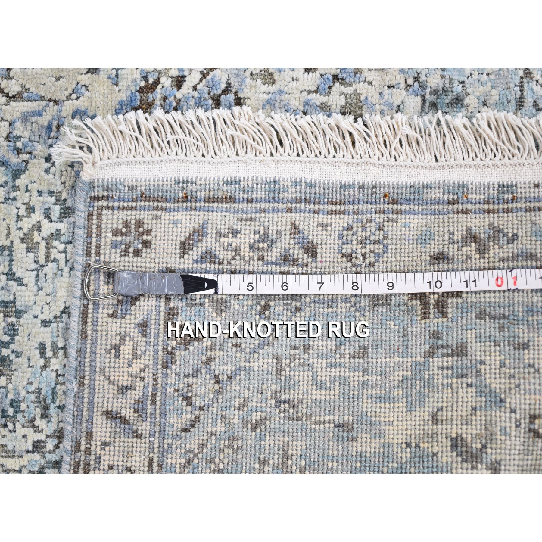 2'5"x5'10" Ivory Distressed Oushak Pure Silk with Textured Wool Hand Knotted Runner Oriental Rug HR59484 - Image 7