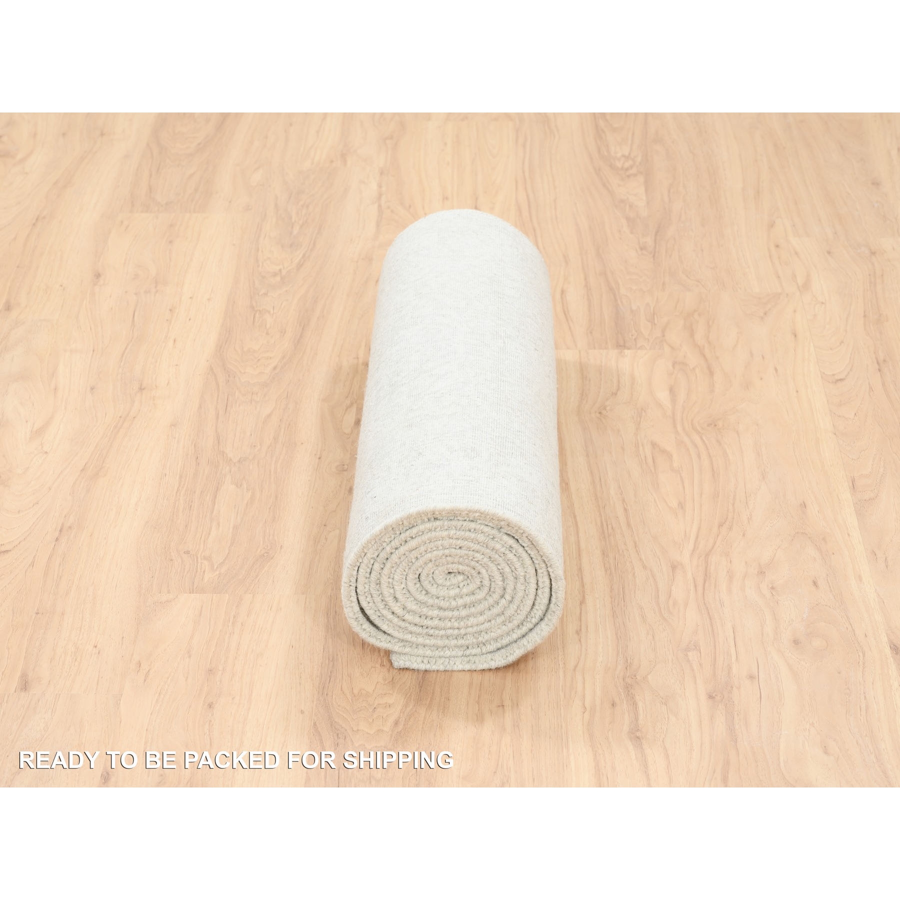 2'6"x10'1" Beige Hand Loomed with Transitional Design Fine Jacquard Wool and Plant Based Silk Oriental Runner Rug HR62856 - Image 6