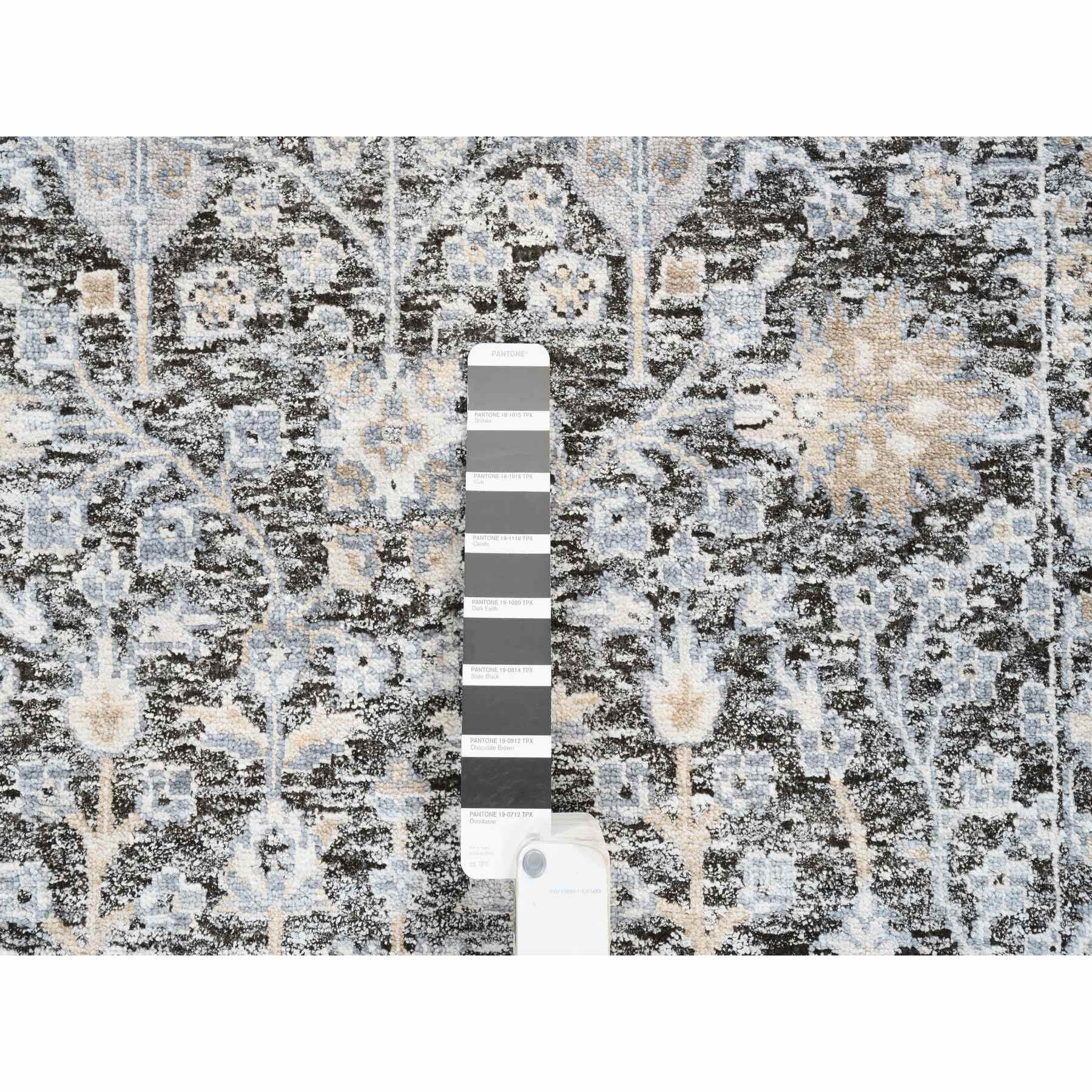 2'7"x8'3" Black and Silver, Willow and Cypress Tree Design, Silk with Textured Wool Hand Knotted, Runner Oriental Rug HR64422 - Image 4