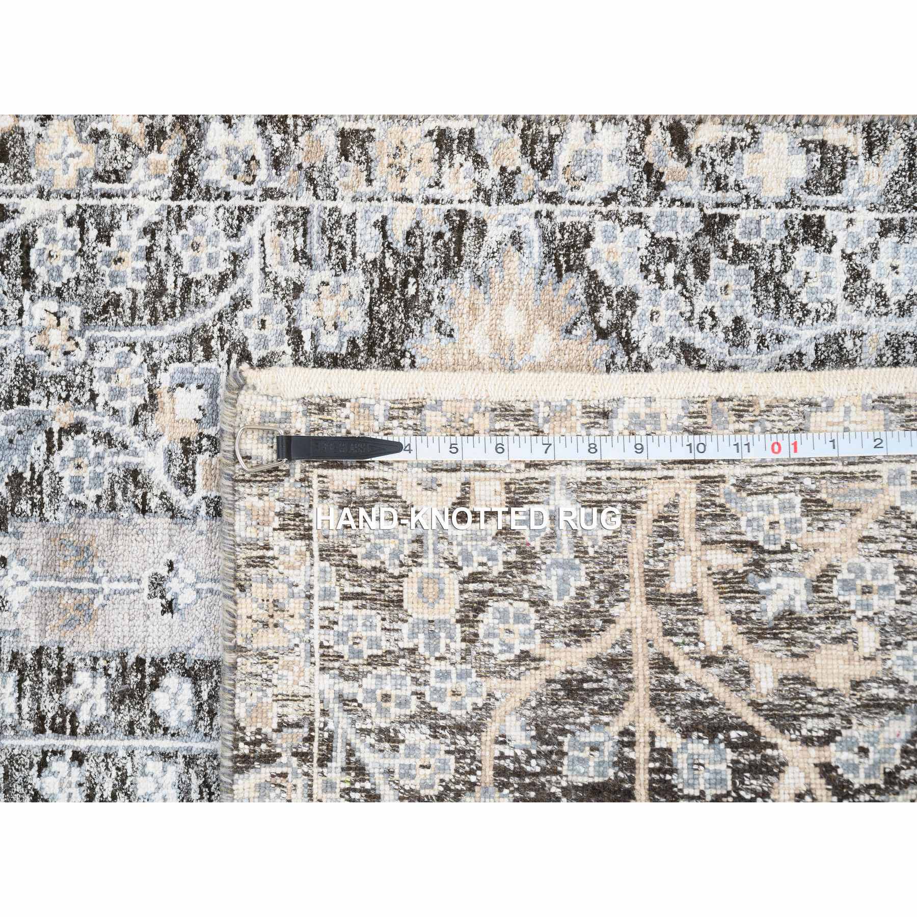 2'7"x8'3" Black and Silver, Willow and Cypress Tree Design, Silk with Textured Wool Hand Knotted, Runner Oriental Rug HR64422 - Image 8