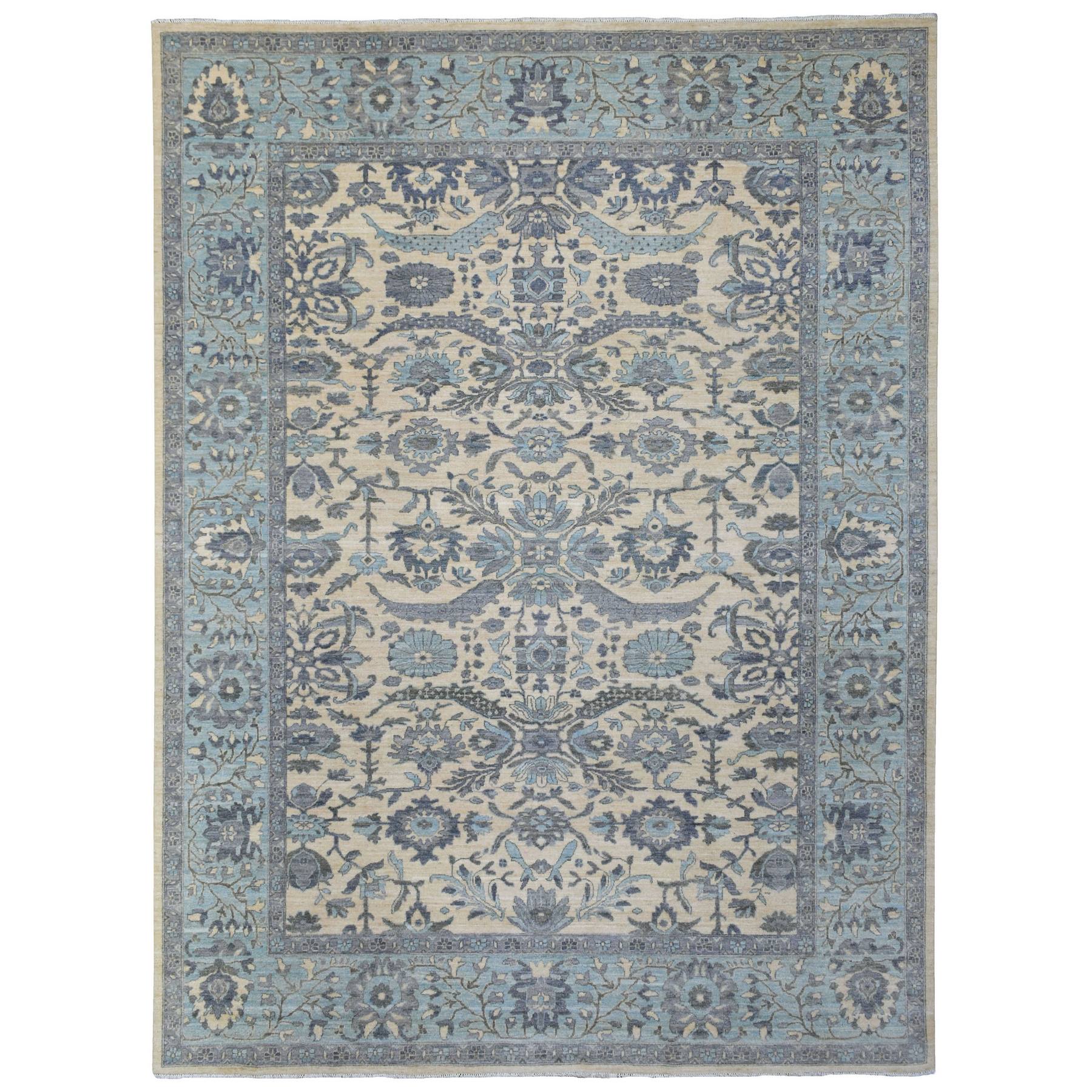 9'x11'10" Ivory Afghan Peshawar with All Over Motifs Organic Wool Hand Knotted Oriental Rug HR70317