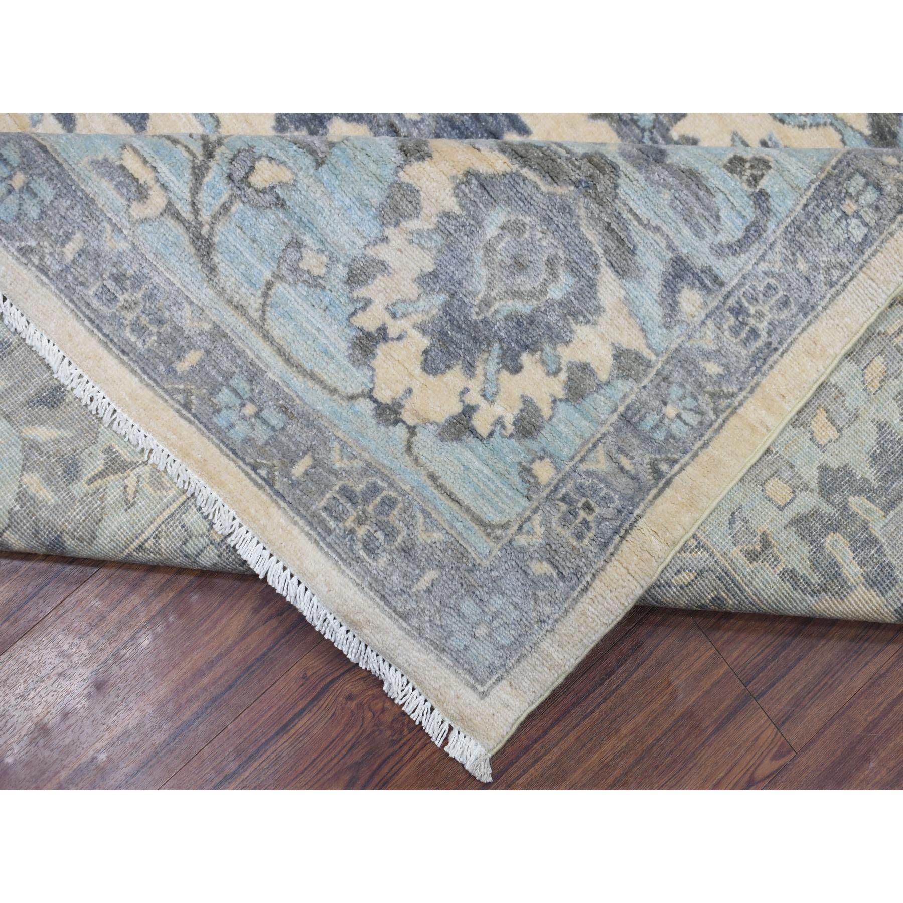 9'x11'10" Ivory Afghan Peshawar with All Over Motifs Organic Wool Hand Knotted Oriental Rug HR70317 - Image 7