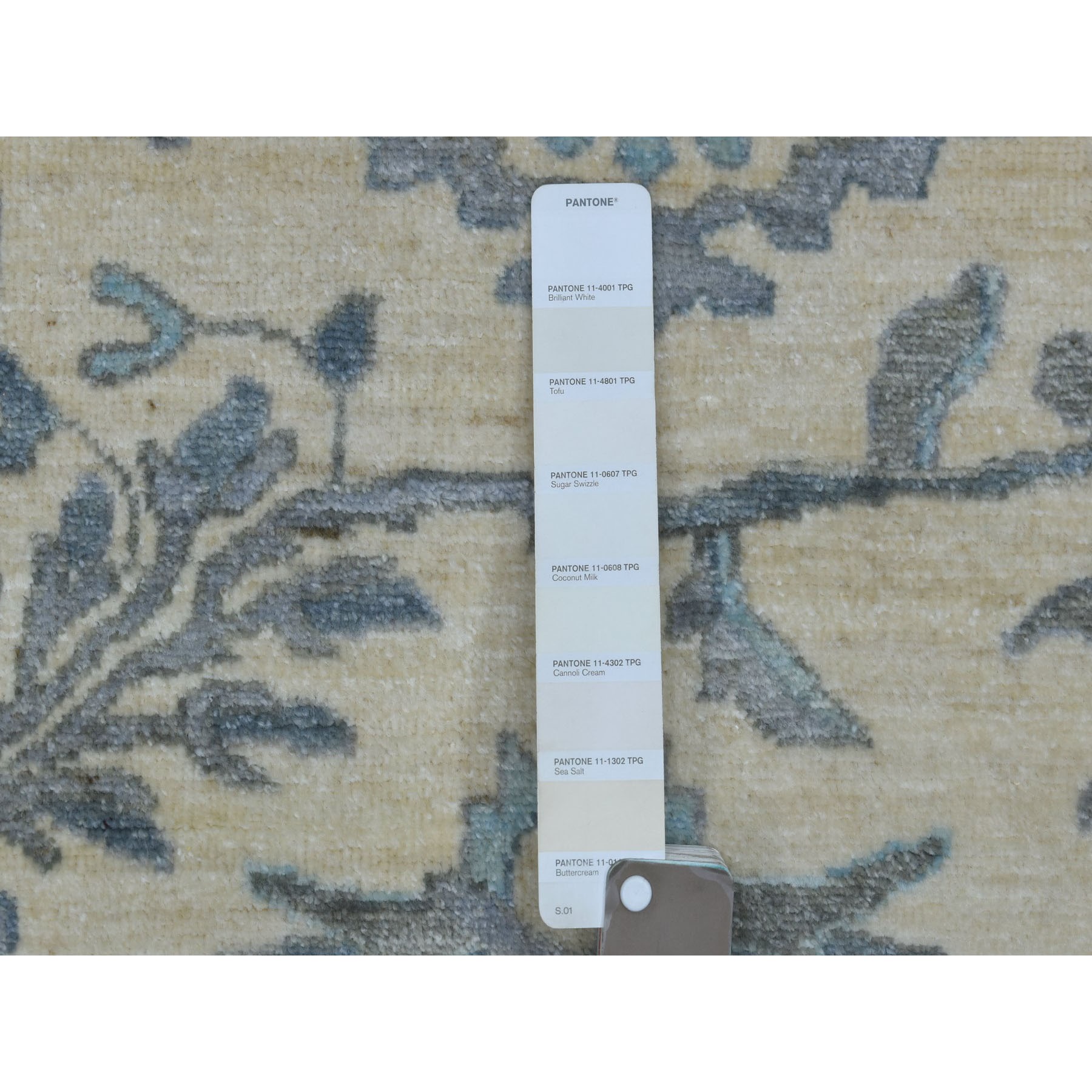 9'x11'10" Ivory Afghan Peshawar with All Over Motifs Organic Wool Hand Knotted Oriental Rug HR70317 - Image 8