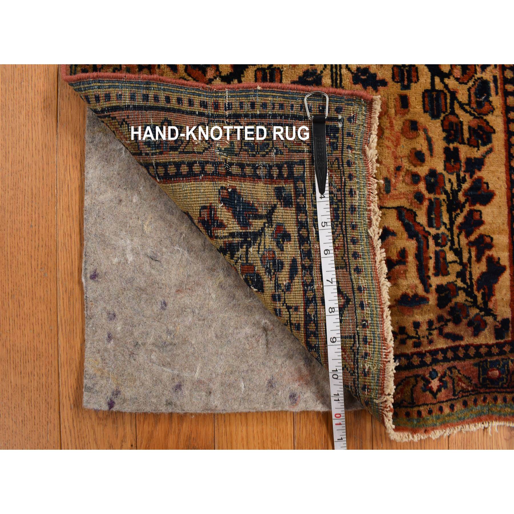 2'x3' Faded Gold, Antique Persian Mohojaran Sarouk Mat In Good Condition, Hand Knotted, Clean and Soft, Natural Wool, Even Wear, Oriental Rug HR78191 - Image 6