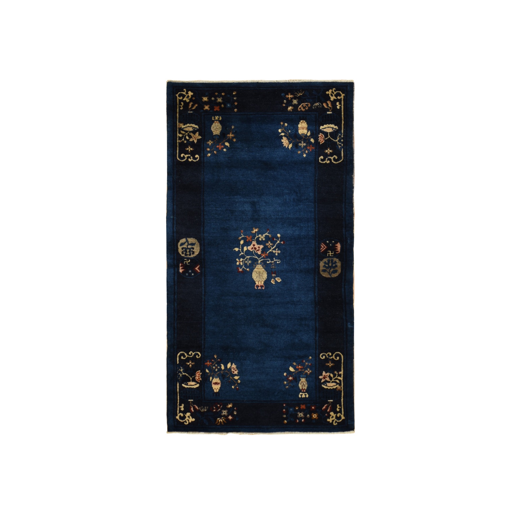 3'x5'8" Big Dipper Blue, Antique Chinese Peking, Clean and Soft, Sides and Ends Professionally Secured, Pure Wool, Full Pile In Mint Condition, Hand Knotted Oriental Rug HR78195