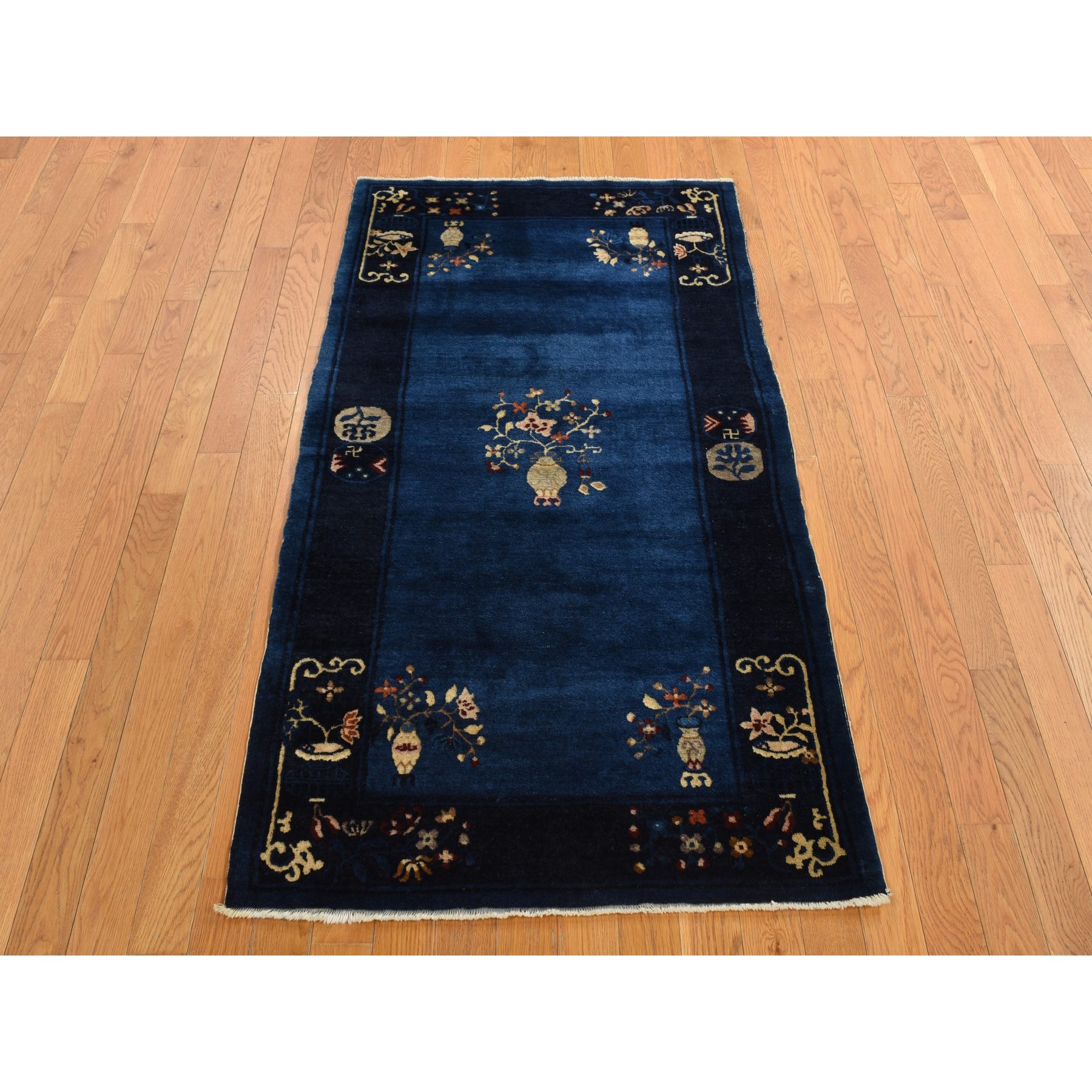 3'x5'8" Big Dipper Blue, Antique Chinese Peking, Clean and Soft, Sides and Ends Professionally Secured, Pure Wool, Full Pile In Mint Condition, Hand Knotted Oriental Rug HR78195 - Image 2