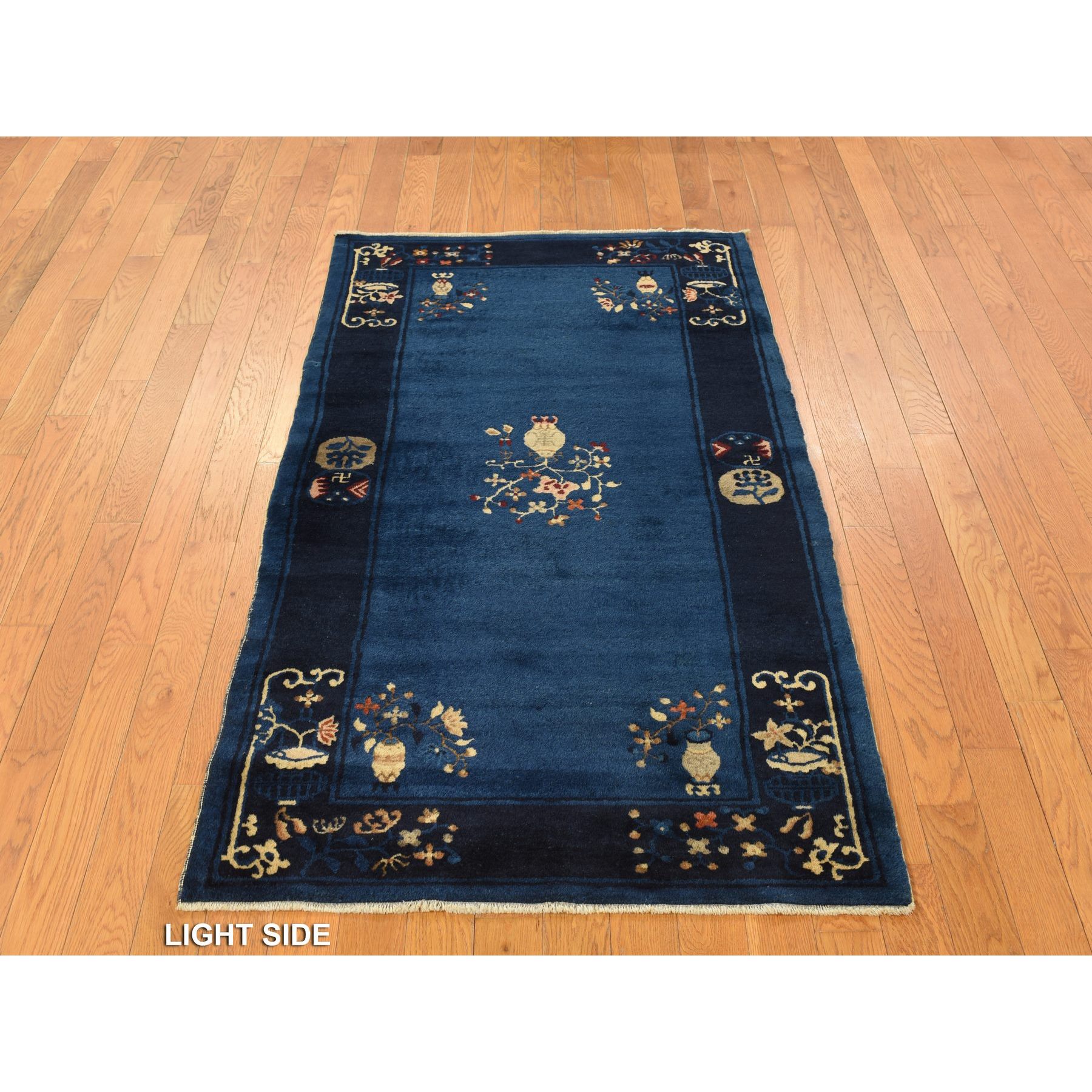 3'x5'8" Big Dipper Blue, Antique Chinese Peking, Clean and Soft, Sides and Ends Professionally Secured, Pure Wool, Full Pile In Mint Condition, Hand Knotted Oriental Rug HR78195 - Image 3