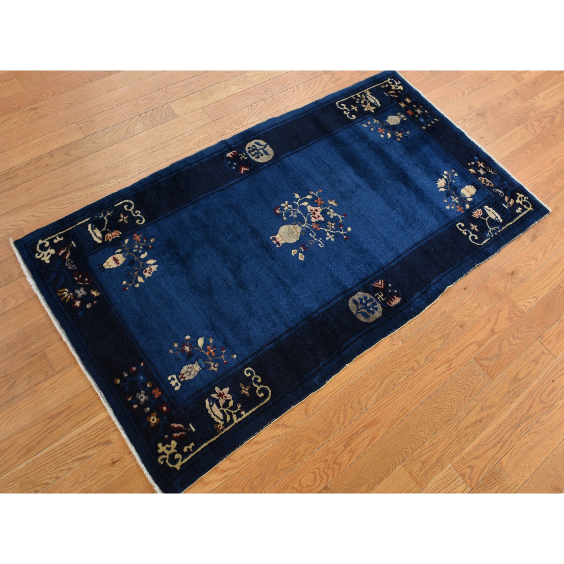 3'x5'8" Big Dipper Blue, Antique Chinese Peking, Clean and Soft, Sides and Ends Professionally Secured, Pure Wool, Full Pile In Mint Condition, Hand Knotted Oriental Rug HR78195 - Image 4