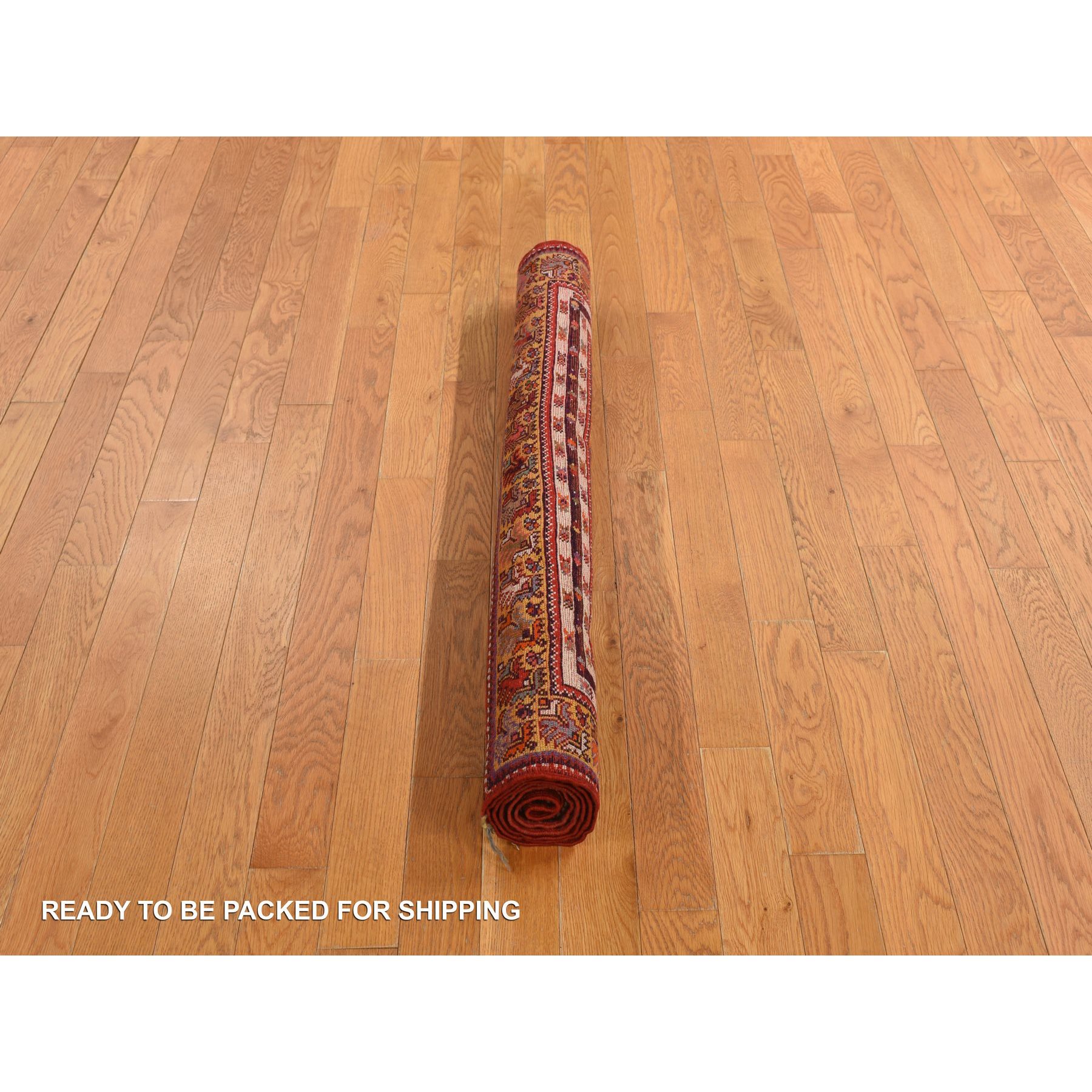 3'10"x5'4" Pompeain Red, Hand Knotted Antique Turkish Bergama Prayer Rug, In Mint Condition, Clean and Soft, Natural Wool Full Pile HR78203 - Image 3