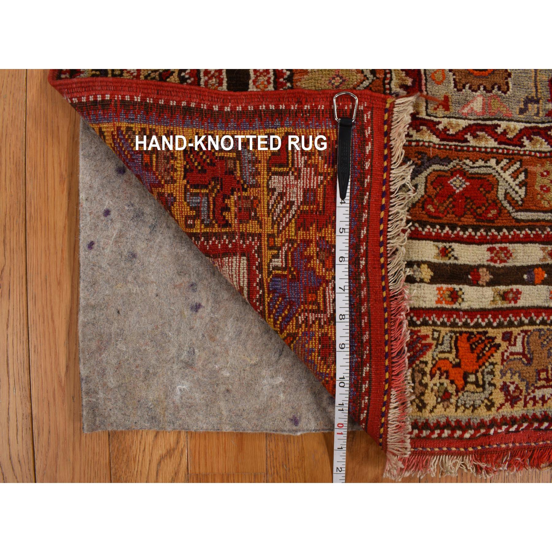 3'10"x5'4" Pompeain Red, Hand Knotted Antique Turkish Bergama Prayer Rug, In Mint Condition, Clean and Soft, Natural Wool Full Pile HR78203 - Image 5