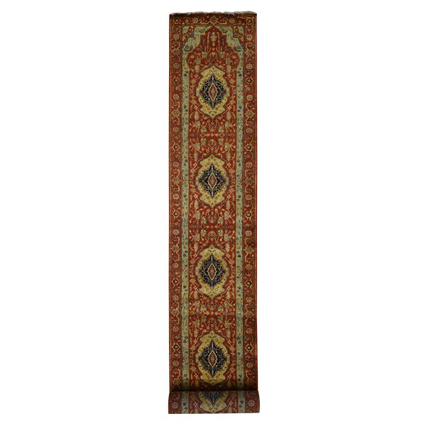 2'7"x17'7" Lava Falls Red, XL, Antiqued Heriz, Pure Wool, Hand Knotted, Runner Oriental Rug HR78209