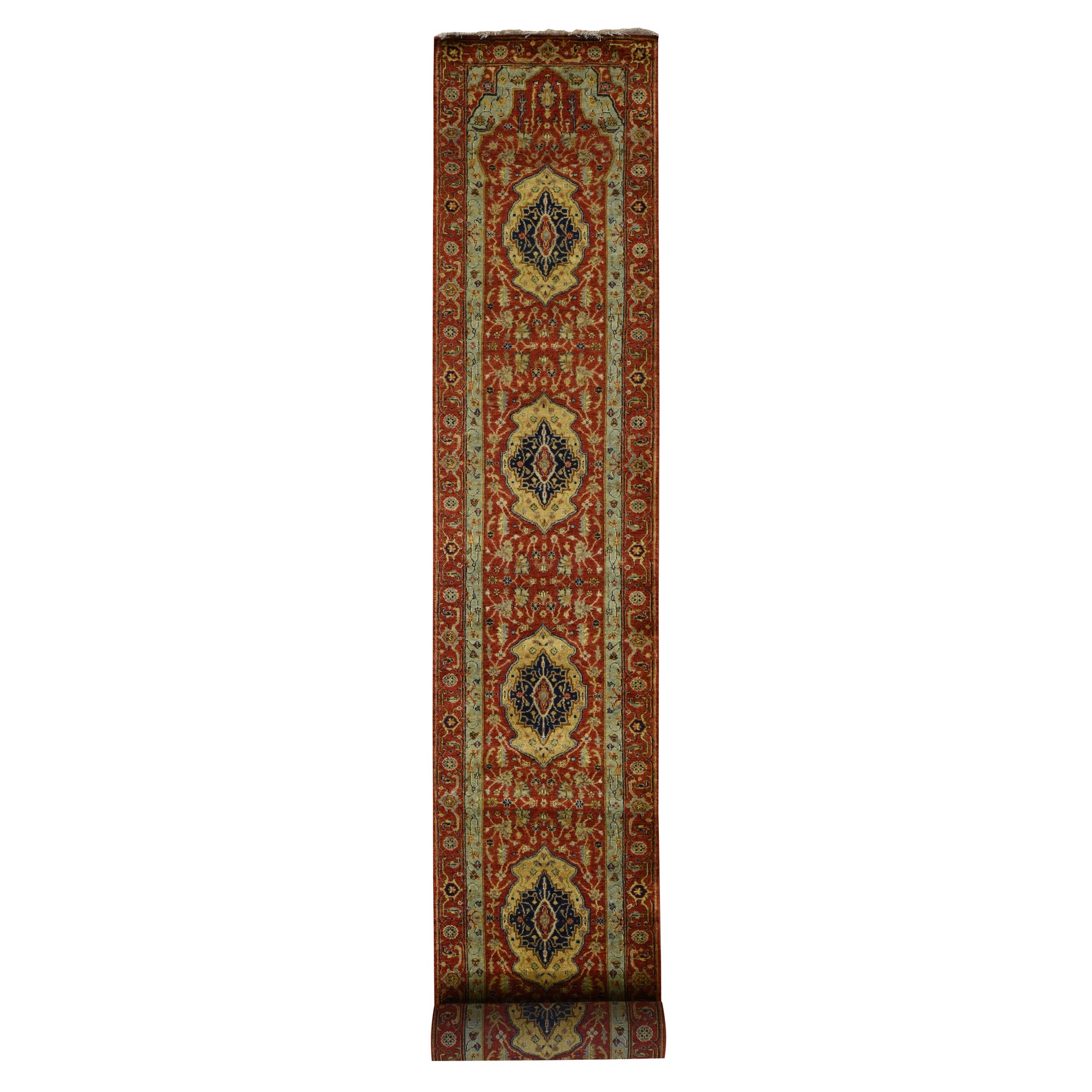 2'7"x17'7" Lava Falls Red, XL, Antiqued Heriz, Pure Wool, Hand Knotted, Runner Oriental Rug HR78209