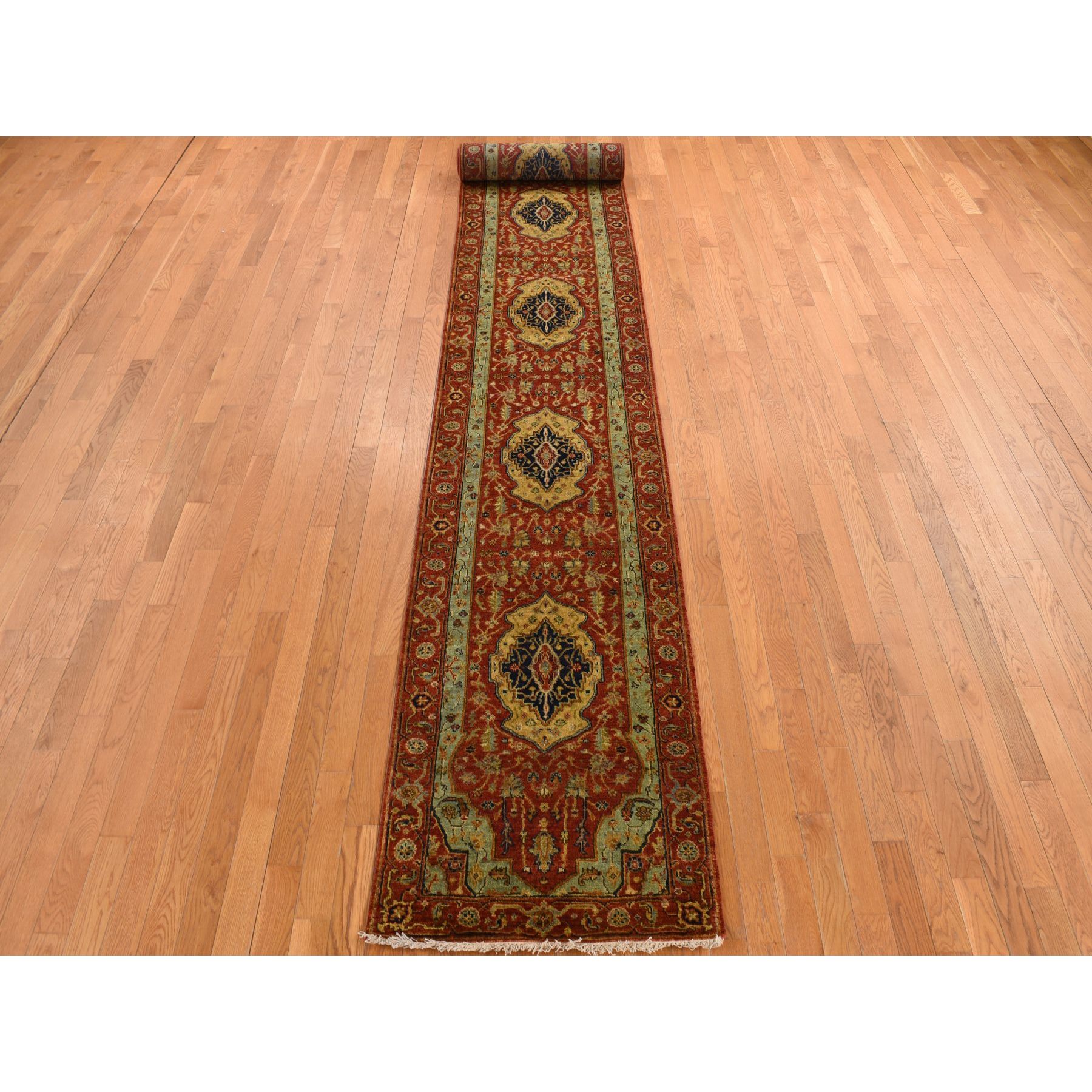 2'7"x17'7" Lava Falls Red, XL, Antiqued Heriz, Pure Wool, Hand Knotted, Runner Oriental Rug HR78209 - Image 2