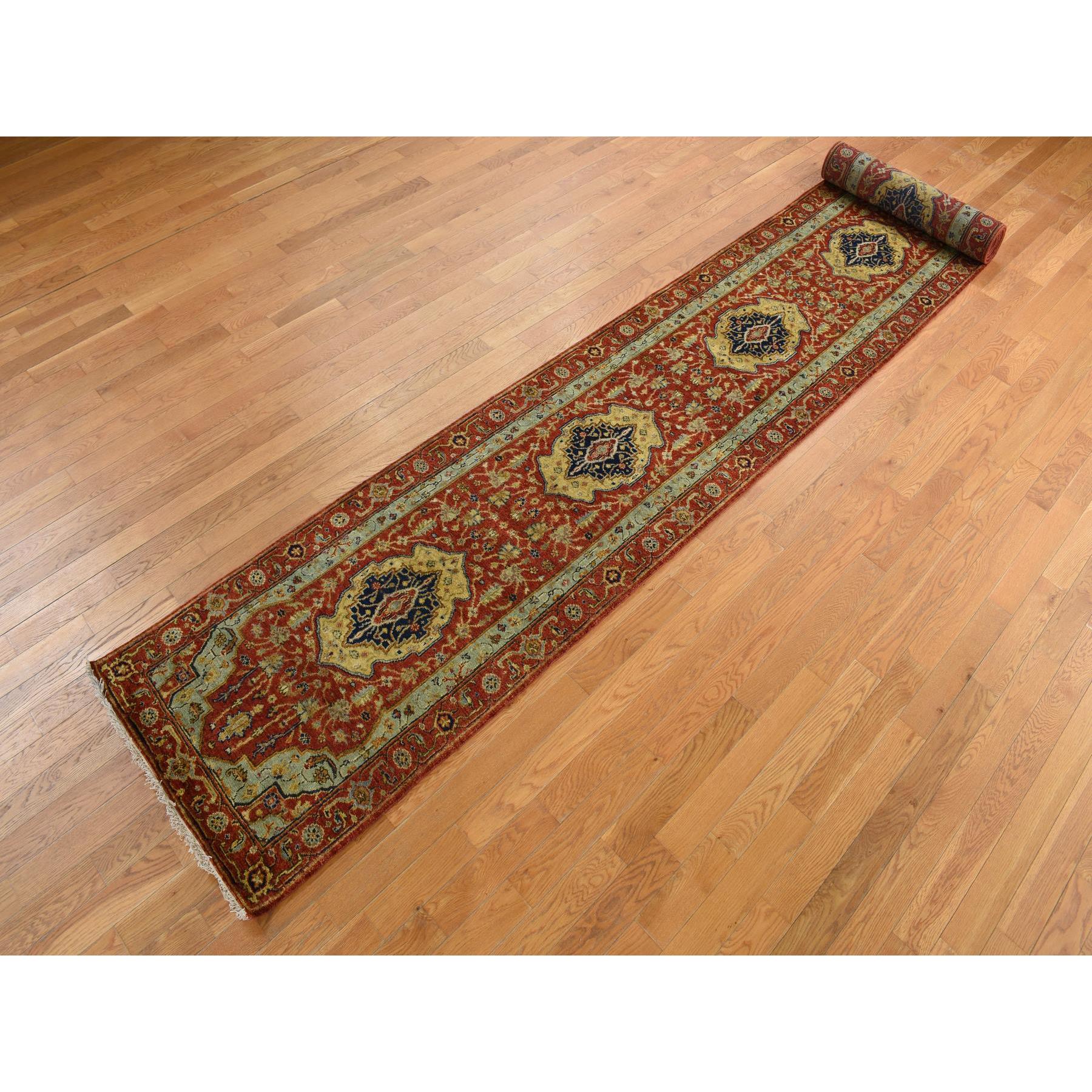 2'7"x17'7" Lava Falls Red, XL, Antiqued Heriz, Pure Wool, Hand Knotted, Runner Oriental Rug HR78209 - Image 3