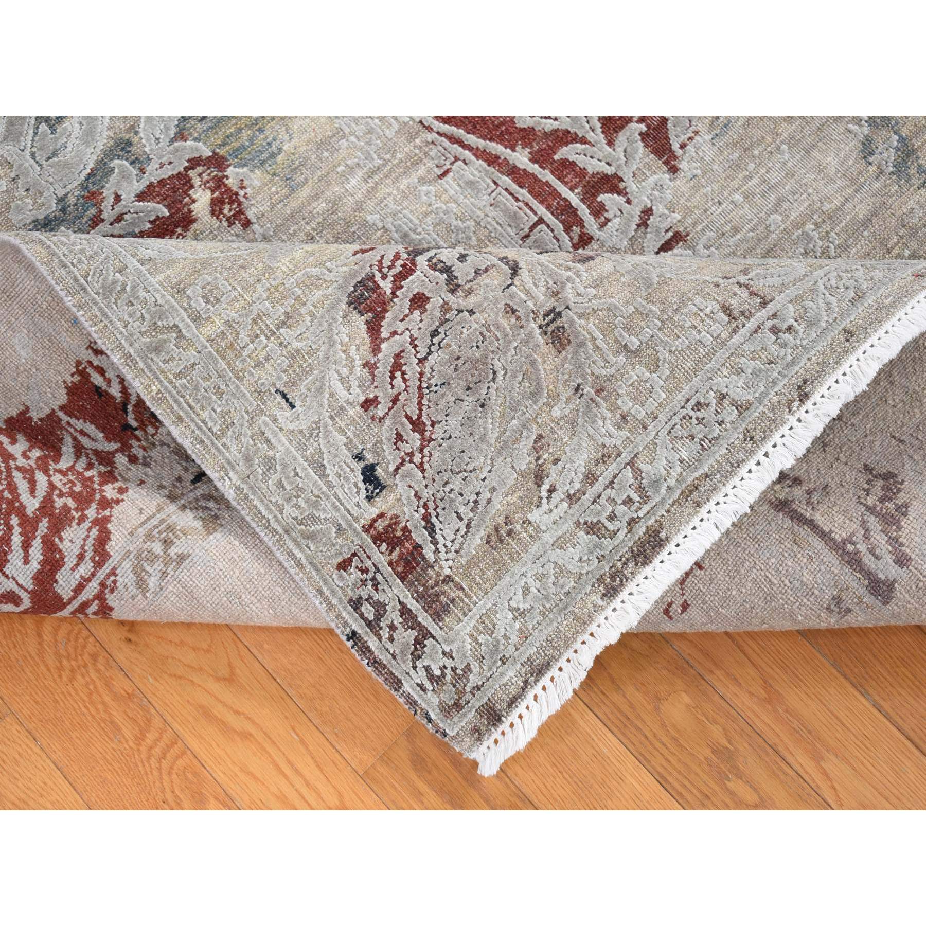 8'2"x10'3" Beige, Broken Tulip Design, Silk with Textured Wool, Hand Knotted Oriental Rug HR80394 - Image 7