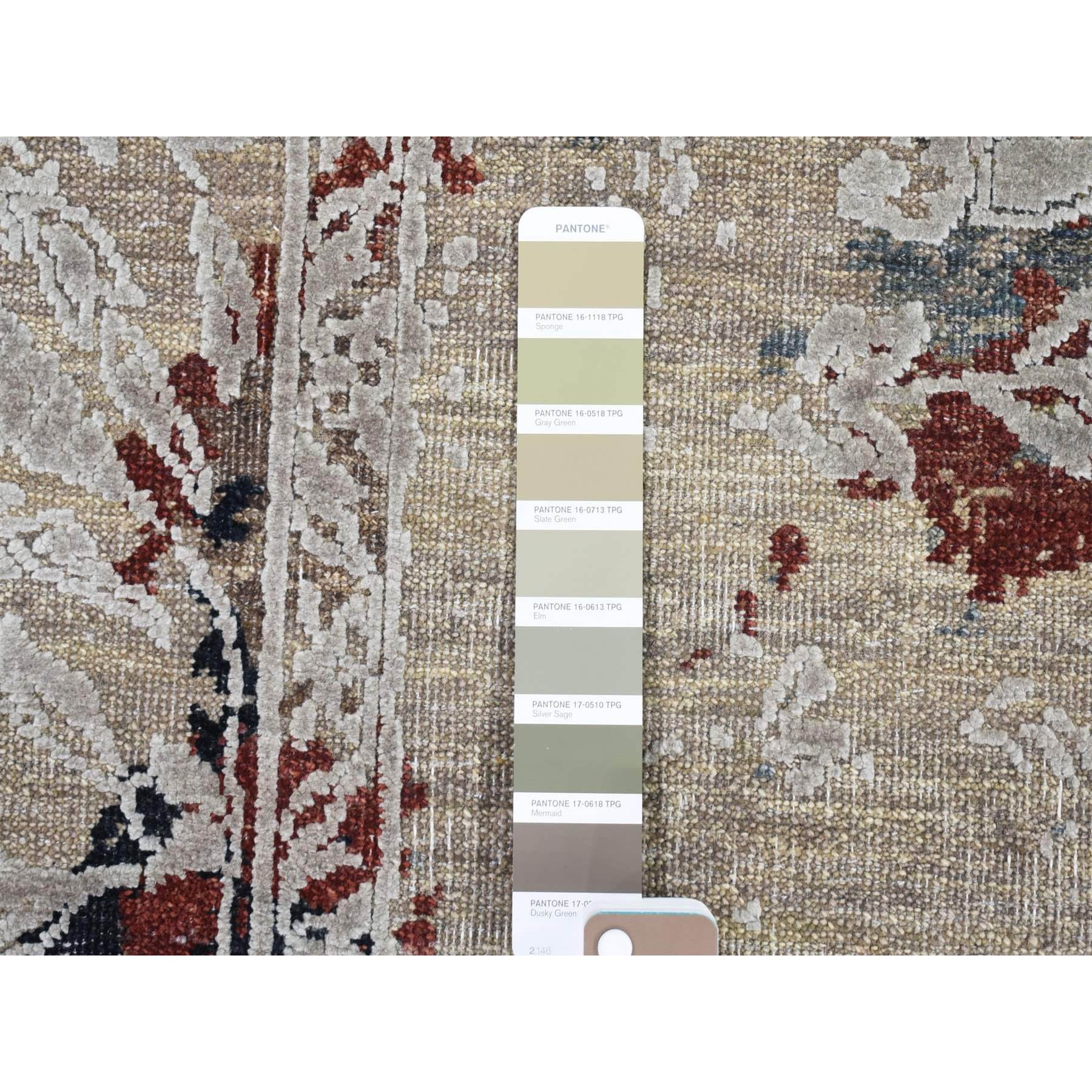 8'2"x10'3" Beige, Broken Tulip Design, Silk with Textured Wool, Hand Knotted Oriental Rug HR80394 - Image 8