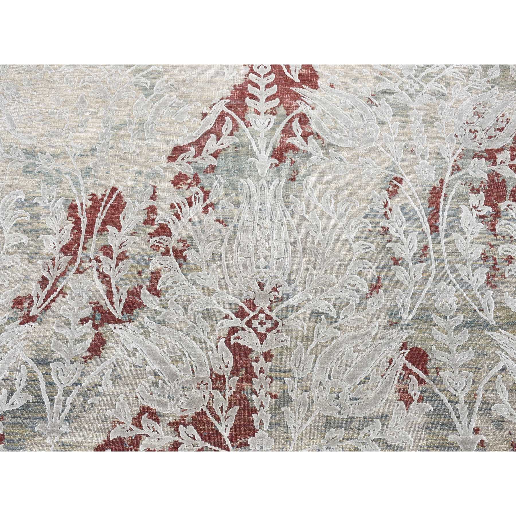 8'2"x10'3" Beige, Broken Tulip Design, Silk with Textured Wool, Hand Knotted Oriental Rug HR80394 - Image 9