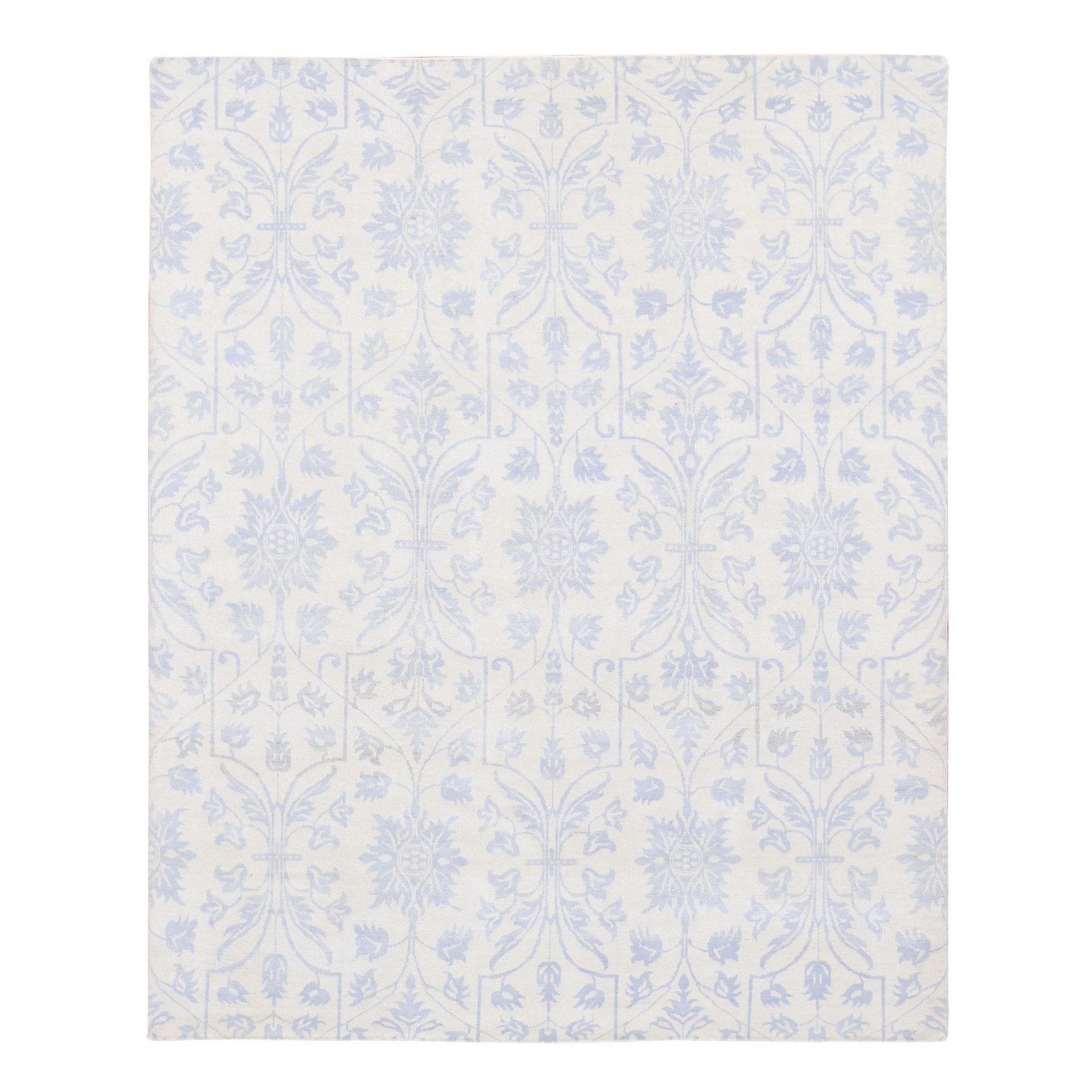 8'x9'10" Gray on Beige, Lotus and Tulip Flower Design, Tone on Tone, Hand Knotted, Pure Wool Oriental Rug HR80503