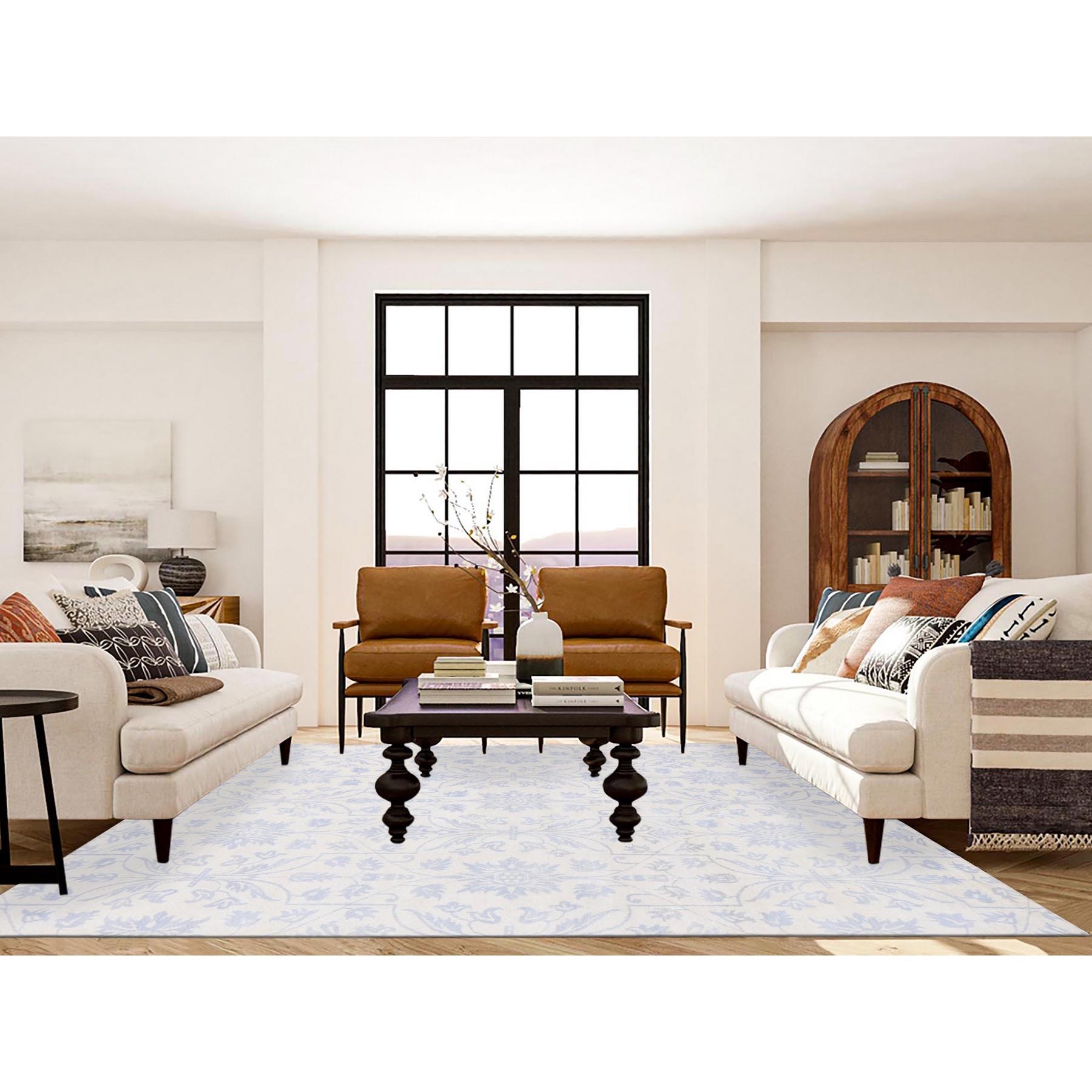 8'x9'10" Gray on Beige, Lotus and Tulip Flower Design, Tone on Tone, Hand Knotted, Pure Wool Oriental Rug HR80503 - Image 2