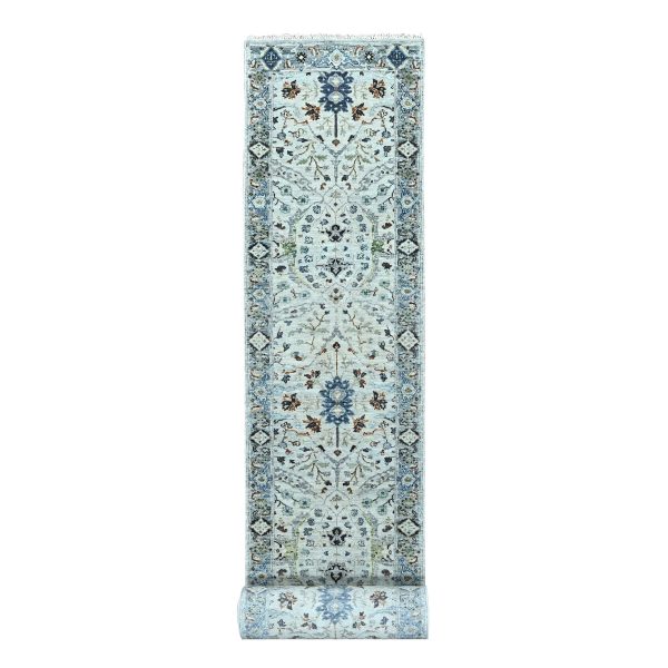2'8"x23'10" Cloudy Gray, Natural Dyes, Oushak Design, Hand Knotted Velvety Wool, Denser Weave, Floral Pattern, XL Runner Oriental Rug HR84986