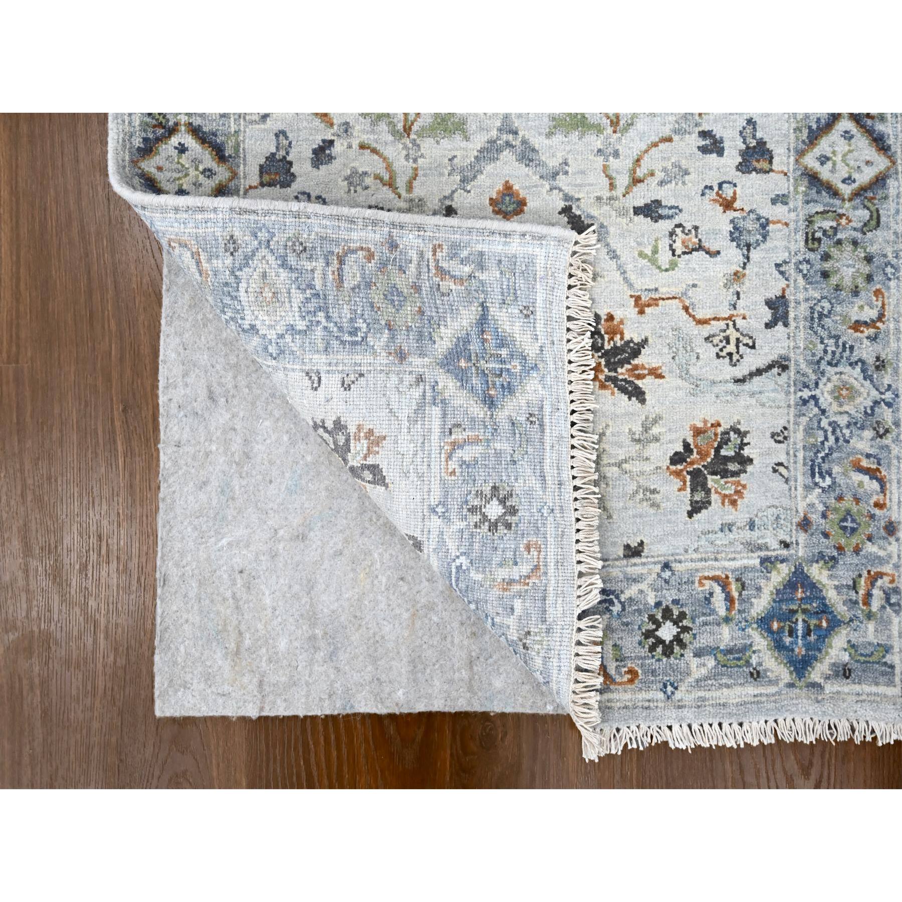 2'8"x23'10" Cloudy Gray, Natural Dyes, Oushak Design, Hand Knotted Velvety Wool, Denser Weave, Floral Pattern, XL Runner Oriental Rug HR84986 - Image 3