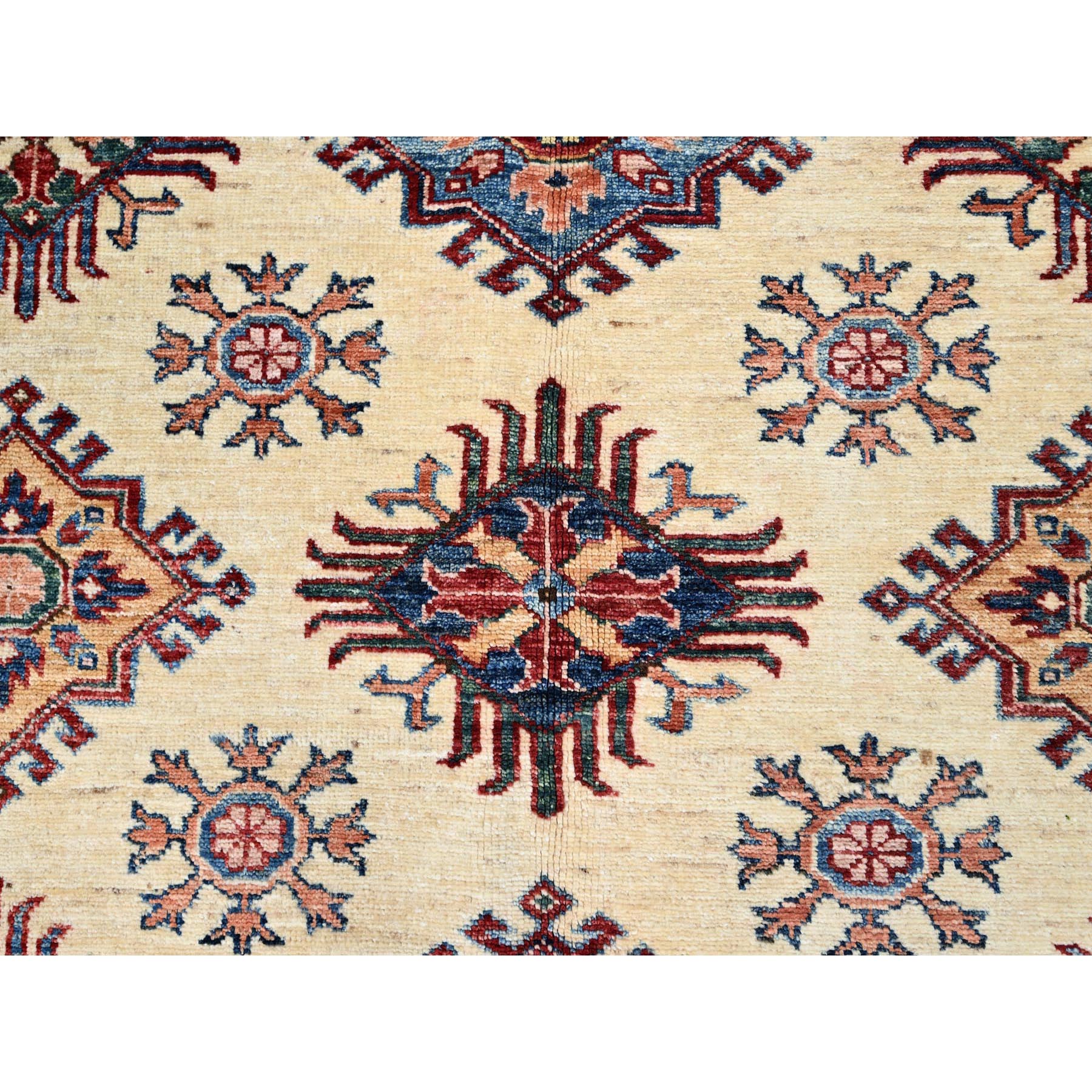 6'x9'3" Heron White, Natural Dyes, Densely Woven Organic Wool, Hand Knotted Afghan Super Kazak Geometric Elements Oriental Rug HR86559 - Image 9