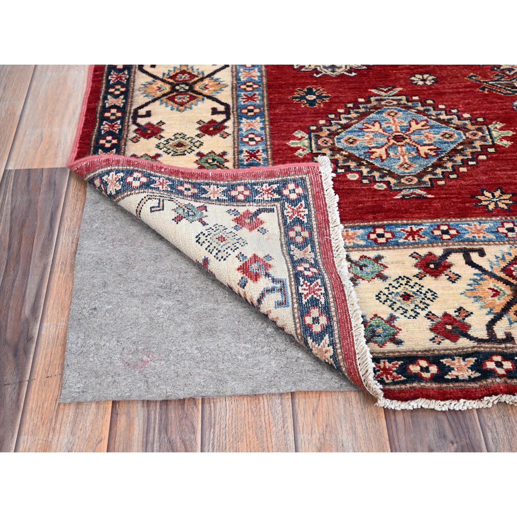 6'x8'8" Fire Brick Red, Afghan Tribal Super Kazak With All Over Medallions, Natural Dyes, Soft and Velvety Pure Wool, Hand Knotted, Oriental Rug HR86560 - Image 5