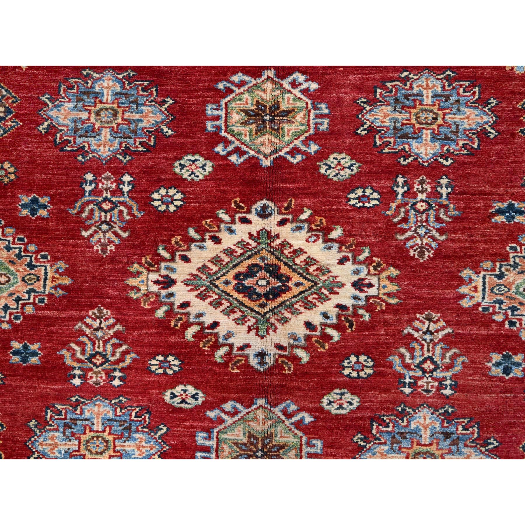 6'x8'8" Fire Brick Red, Afghan Tribal Super Kazak With All Over Medallions, Natural Dyes, Soft and Velvety Pure Wool, Hand Knotted, Oriental Rug HR86560 - Image 9