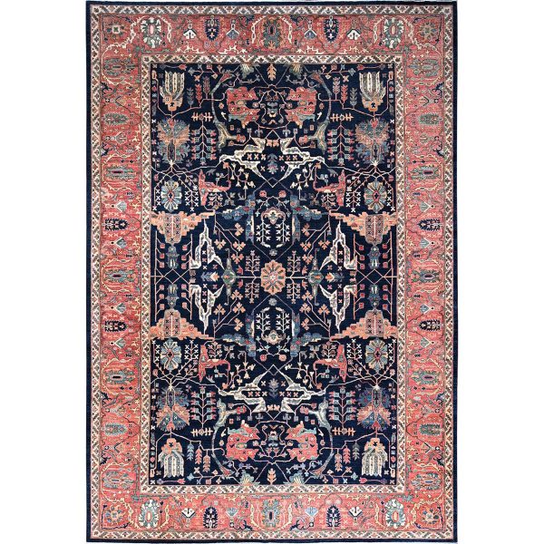 12'x17'6" Dallas Cowboys Blue With Indian Red, Aryana Bidjar Garus Design, Vegetable Dyes, Pure Wool, Hand Knotted, Oversized Oriental Rug HR86573