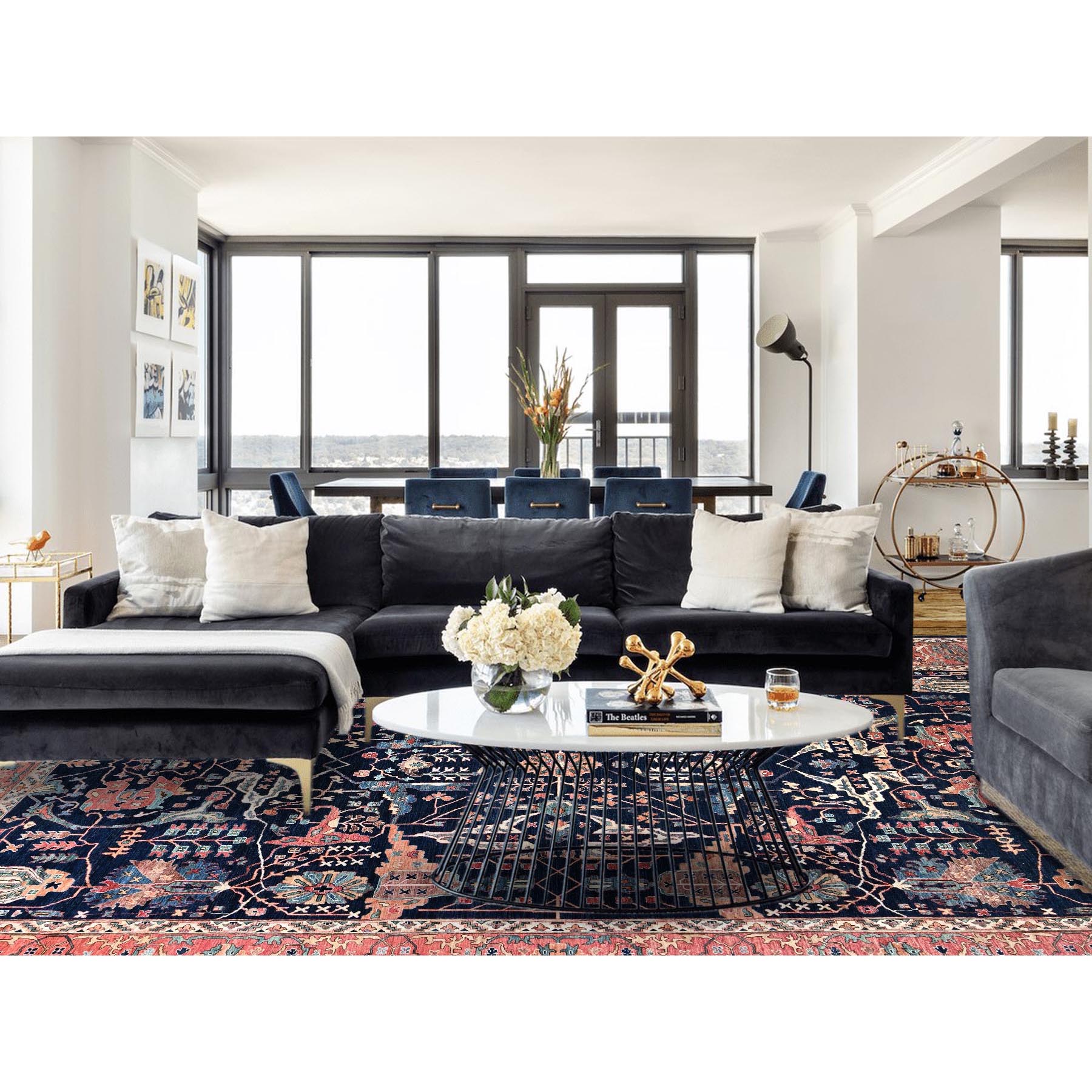 12'x17'6" Dallas Cowboys Blue With Indian Red, Aryana Bidjar Garus Design, Vegetable Dyes, Pure Wool, Hand Knotted, Oversized Oriental Rug HR86573 - Image 2