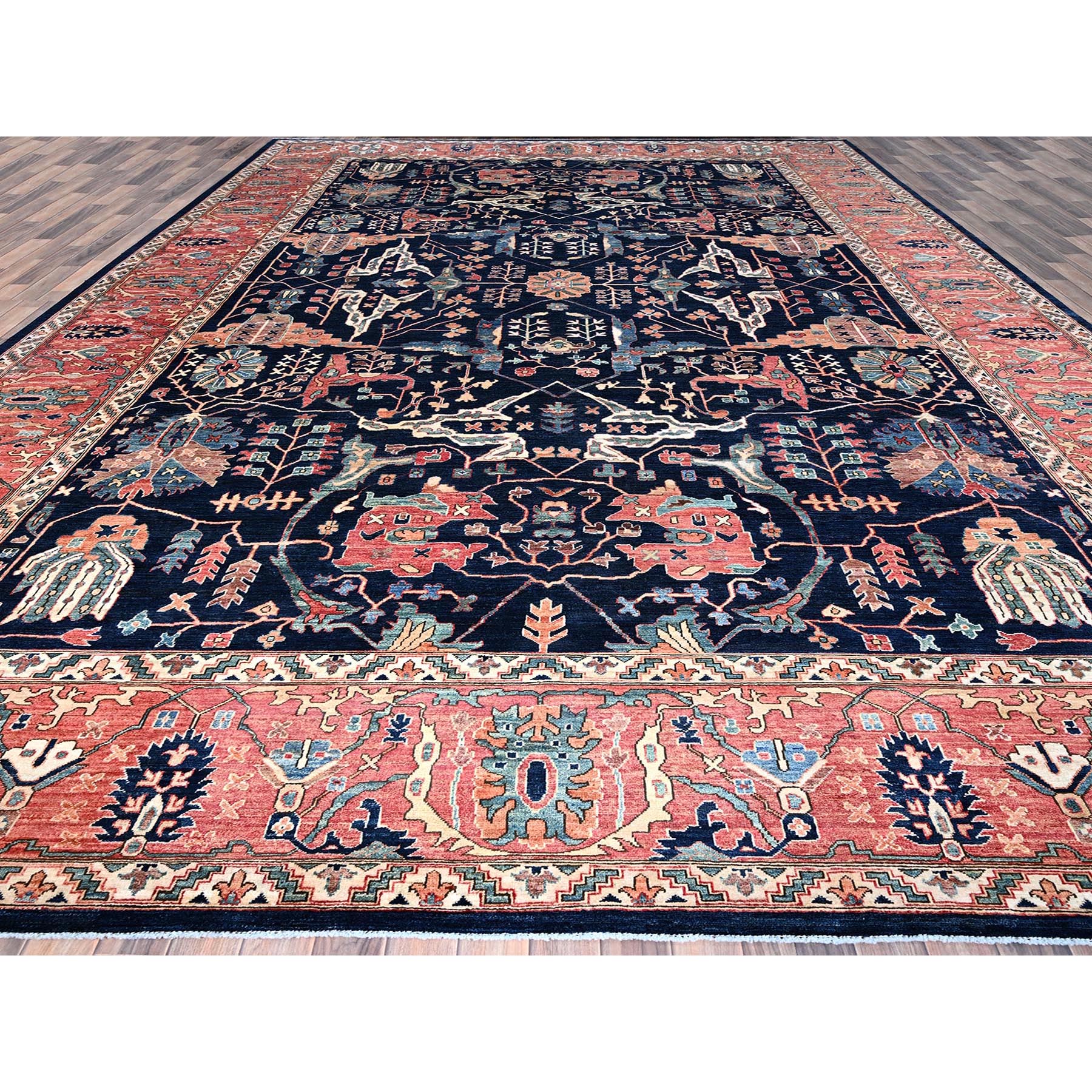 12'x17'6" Dallas Cowboys Blue With Indian Red, Aryana Bidjar Garus Design, Vegetable Dyes, Pure Wool, Hand Knotted, Oversized Oriental Rug HR86573 - Image 3