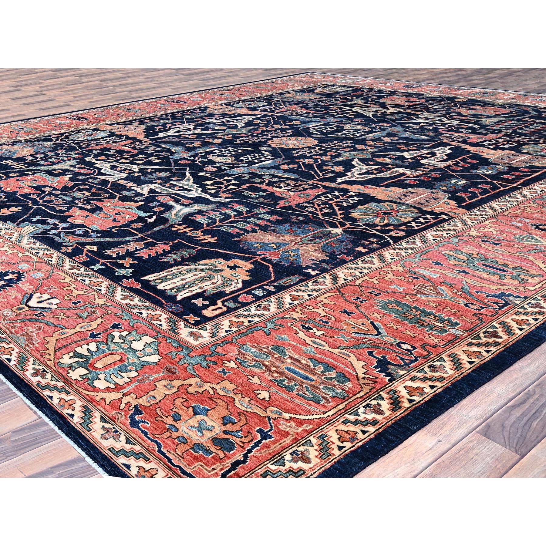 12'x17'6" Dallas Cowboys Blue With Indian Red, Aryana Bidjar Garus Design, Vegetable Dyes, Pure Wool, Hand Knotted, Oversized Oriental Rug HR86573 - Image 4
