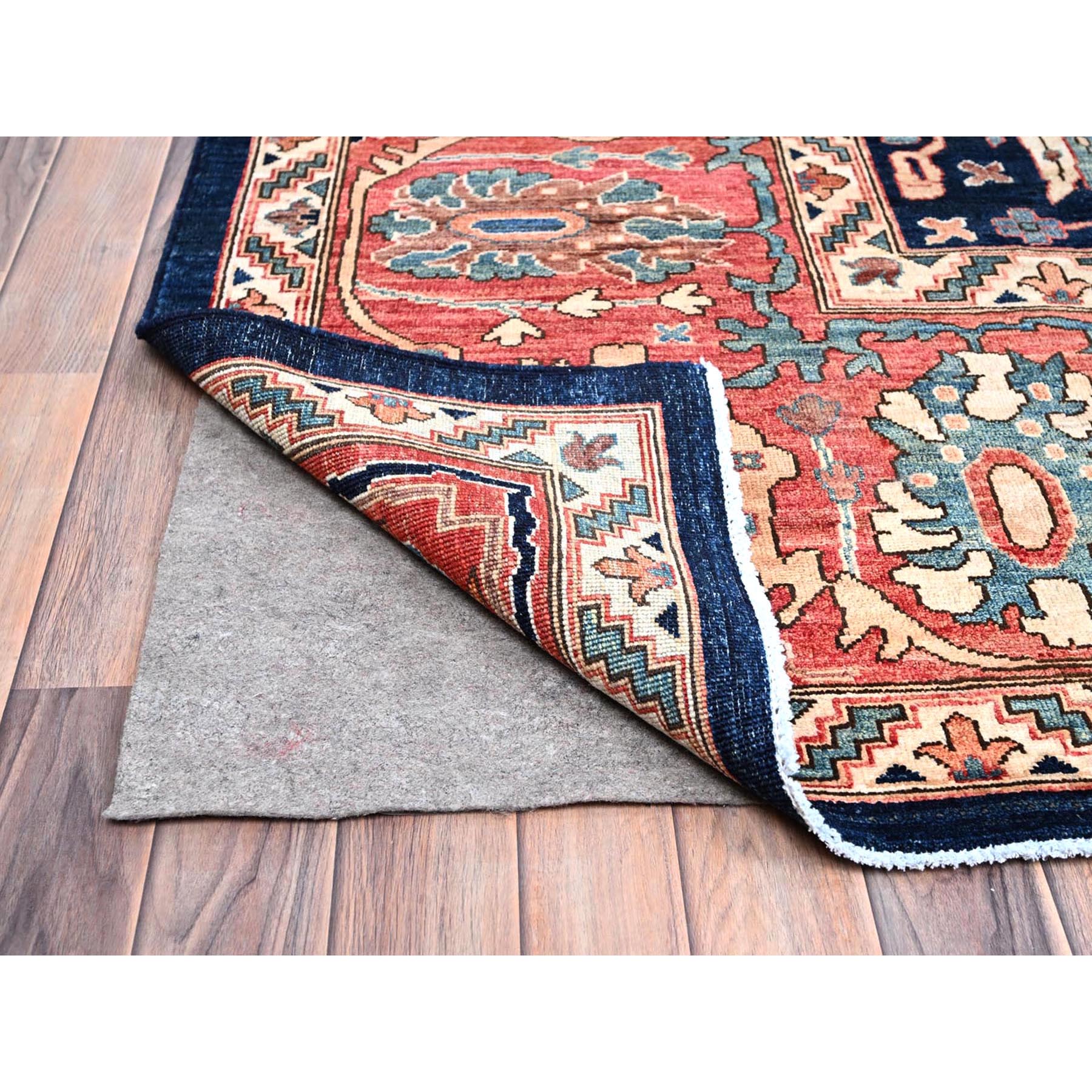 12'x17'6" Dallas Cowboys Blue With Indian Red, Aryana Bidjar Garus Design, Vegetable Dyes, Pure Wool, Hand Knotted, Oversized Oriental Rug HR86573 - Image 5