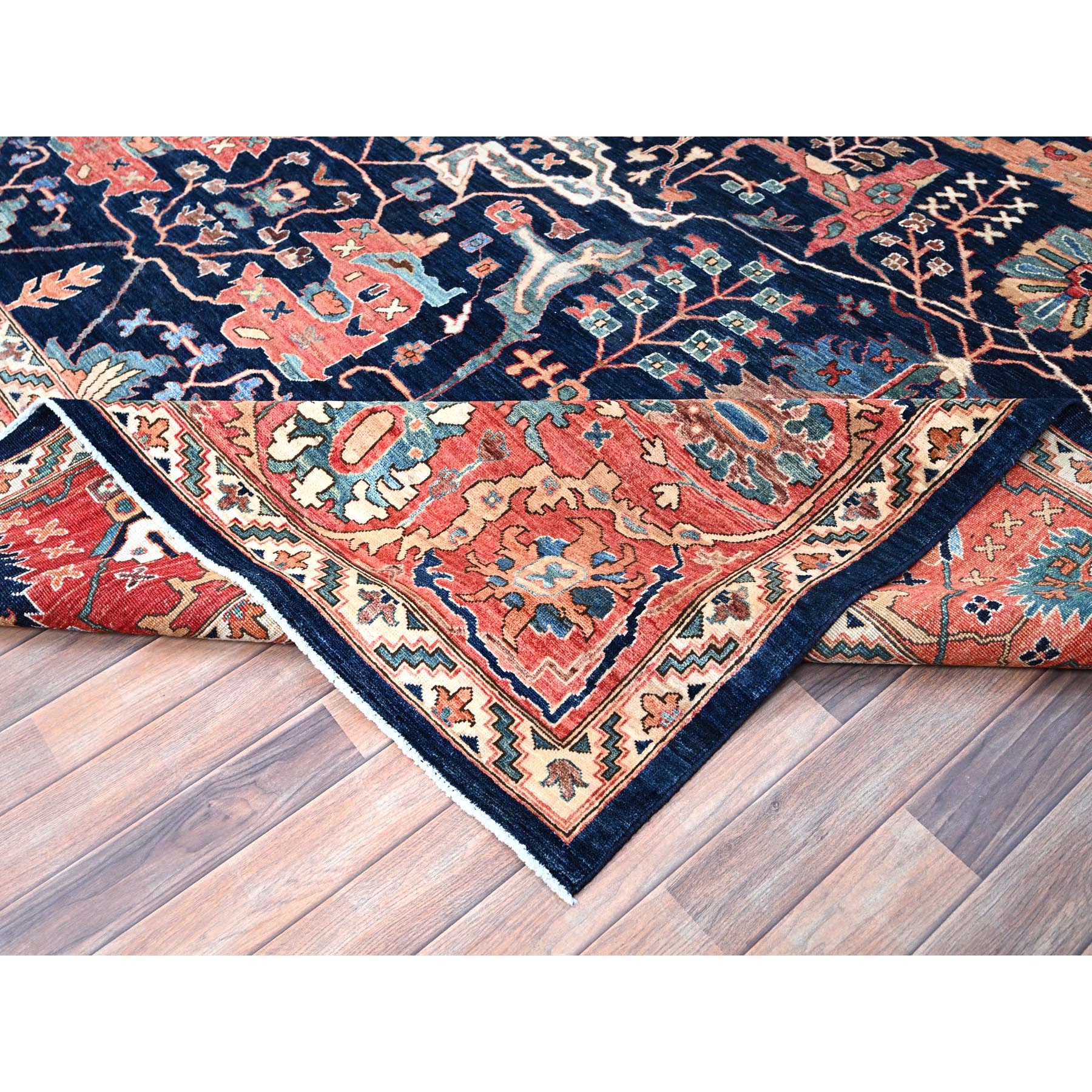 12'x17'6" Dallas Cowboys Blue With Indian Red, Aryana Bidjar Garus Design, Vegetable Dyes, Pure Wool, Hand Knotted, Oversized Oriental Rug HR86573 - Image 7