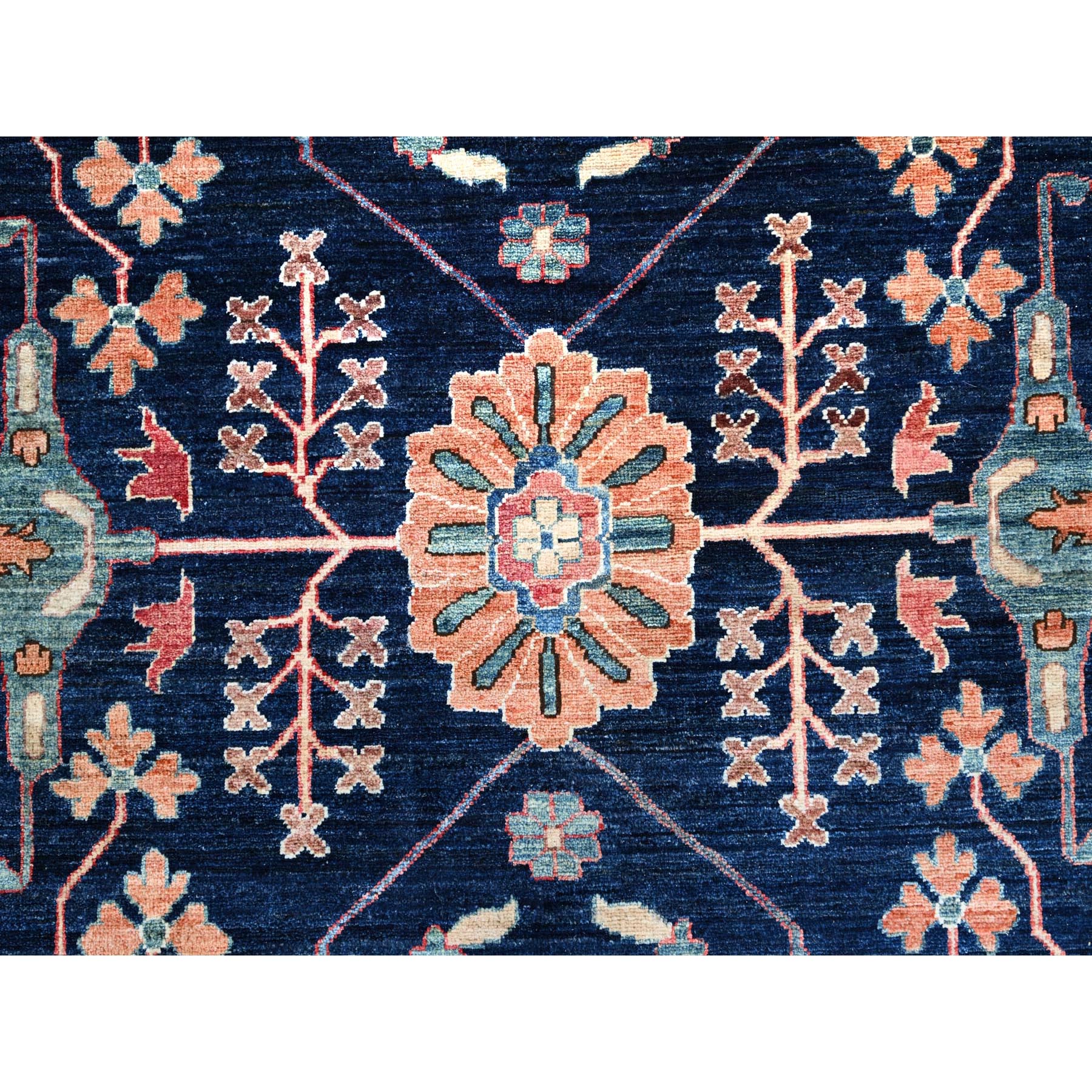 12'x17'6" Dallas Cowboys Blue With Indian Red, Aryana Bidjar Garus Design, Vegetable Dyes, Pure Wool, Hand Knotted, Oversized Oriental Rug HR86573 - Image 9