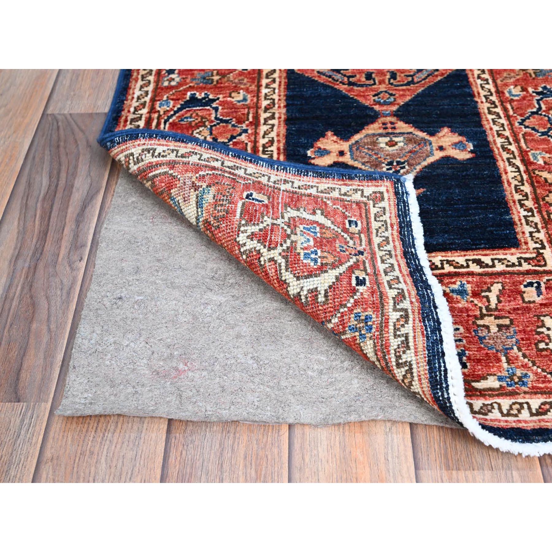 2'8"x12'10" Yankees Blue With Broad Border, All Over Heriz Design, Densely Woven, 100% Wool, Hand Knotted Aryana, Oriental Runner Rug HR86596 - Image 3