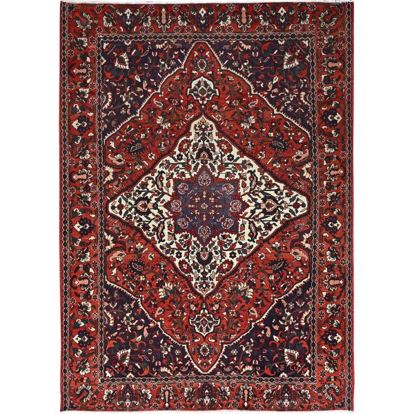 8'7"x11'2" Turkey Red With Ford Blue, Extra Soft Wool, Vintage Persian, Hand Knotted, Densely Woven, Bakhtiar Oriental Rug HR86618